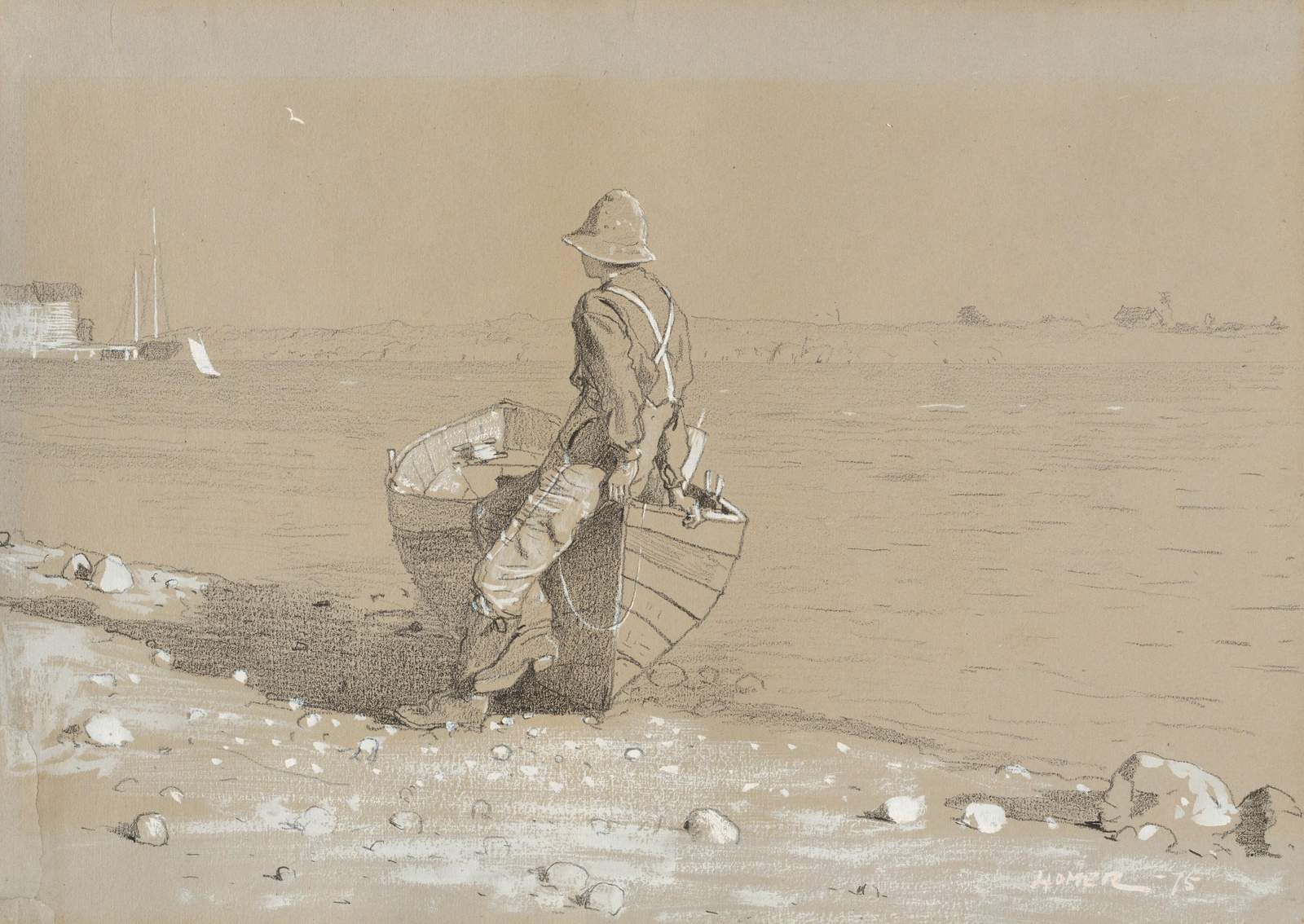 Fisherman by the Sea Sketch Wall Art