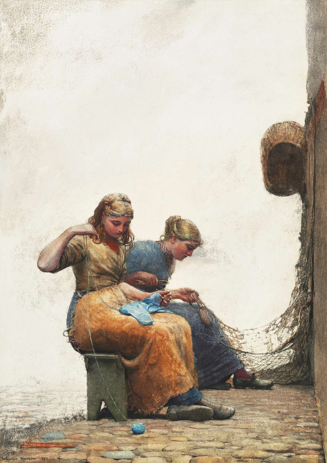 Artistic Scene: Two Women Knitting Wall Art