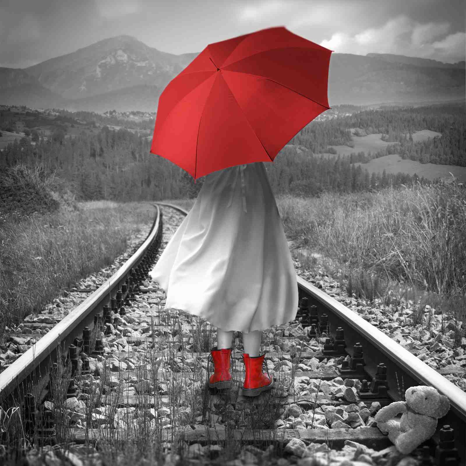 Vibrant Red Umbrella Adventure Wall Art