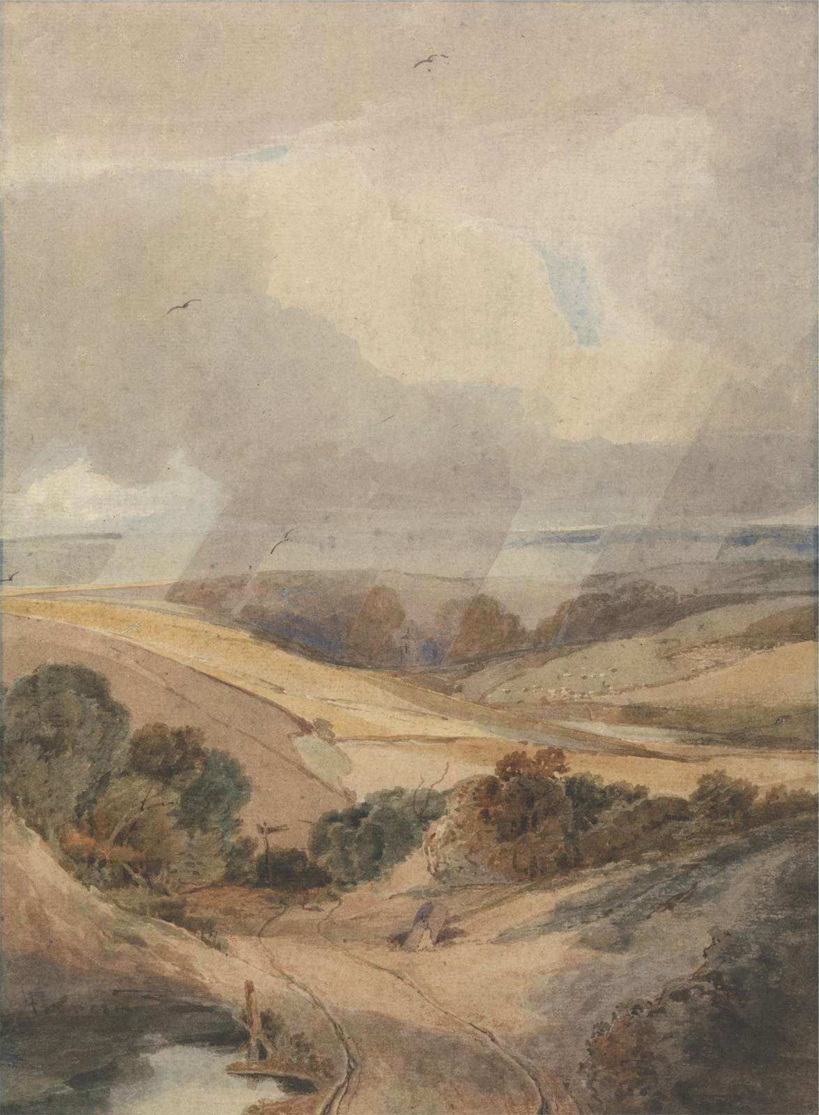 Serene Countryside Landscape Watercolour Wall Art