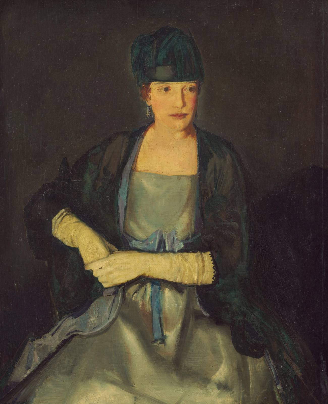 Elegant Portrait of a Woman in Green Hat Wall Art