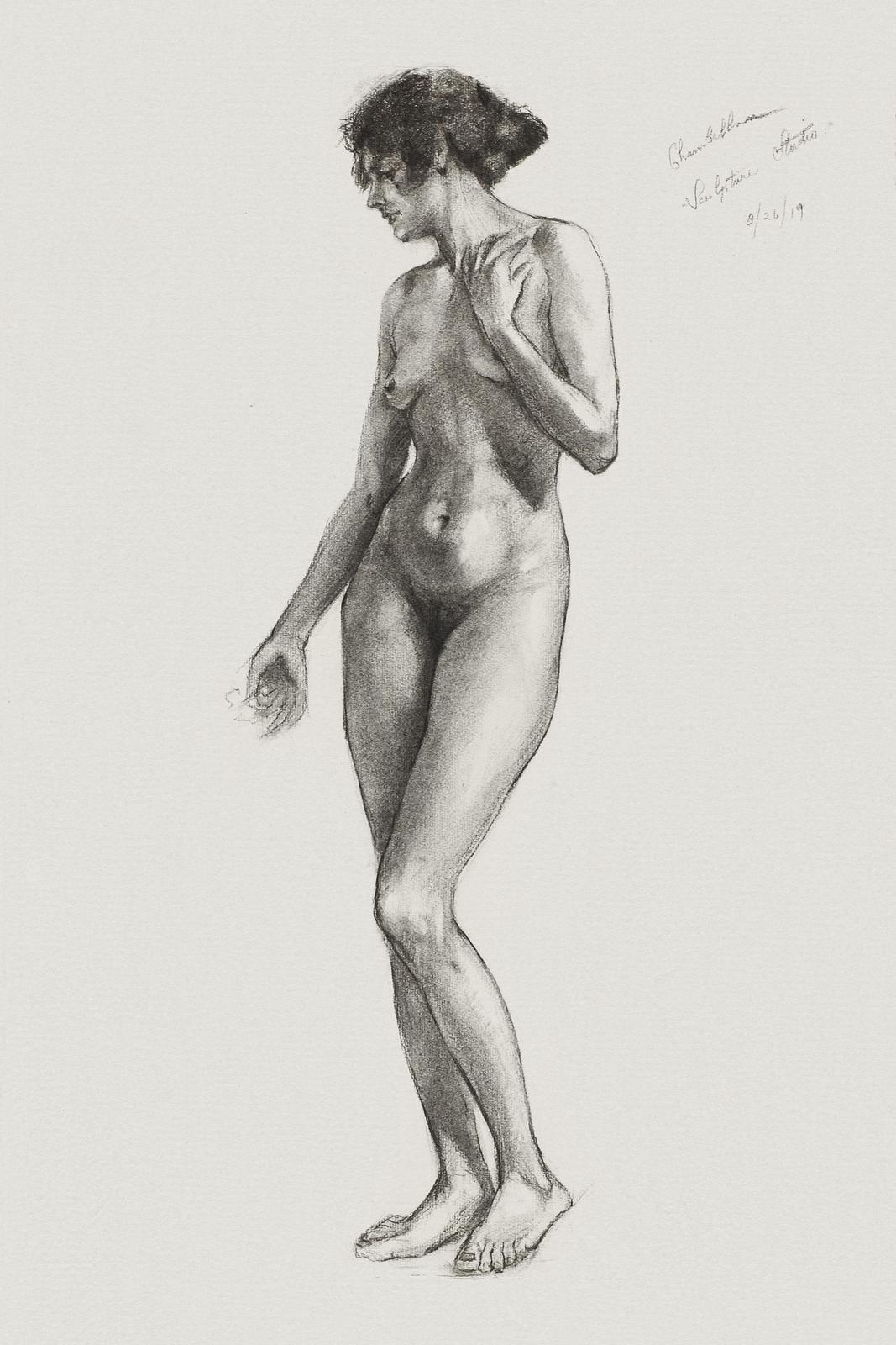 Elegant Nude Figure Charcoal Sketch Wall Art