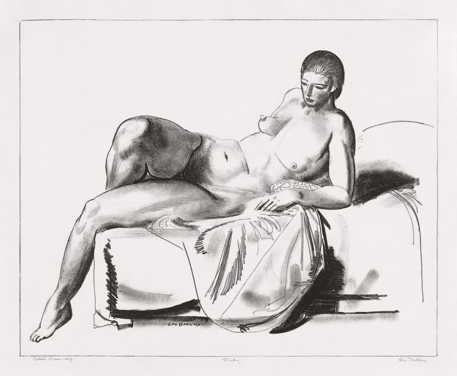 Nude Woman Reclining Charcoal Art Wall Art