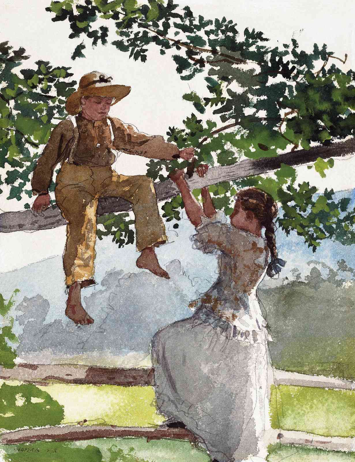 Victorian Children in Tree Vintage Wall Art