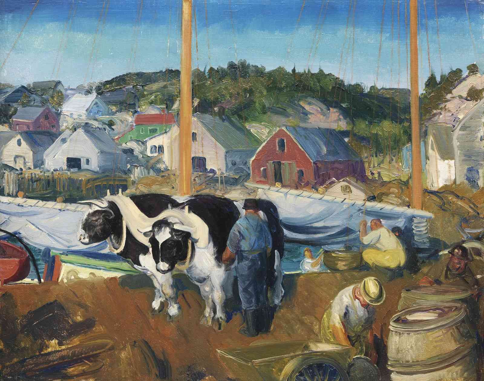 Coastal Cows & Harbor Scene Wall Art