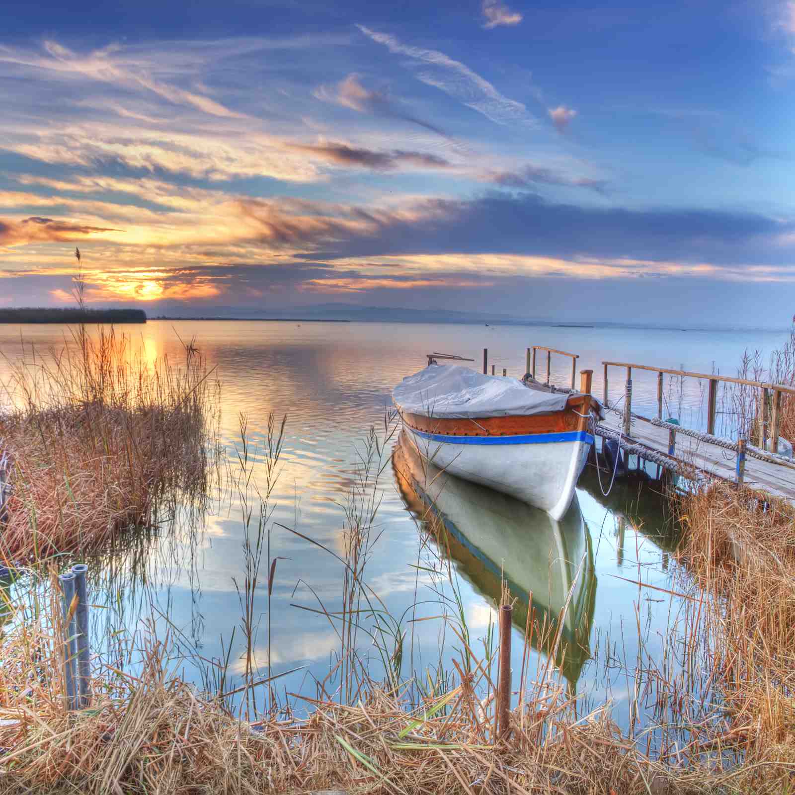 Tranquil Sunset Boat Dock Wall Art