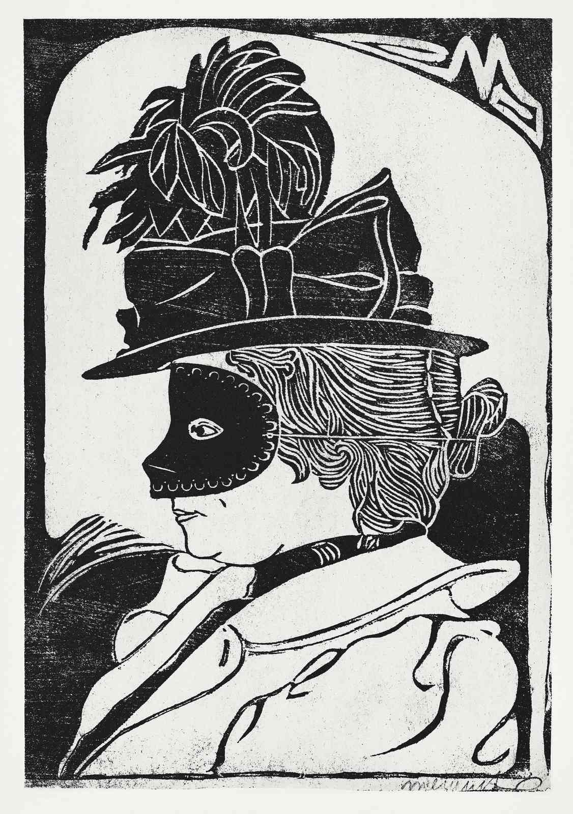 Masquerade Mystery Portrait Black and White Wall Art