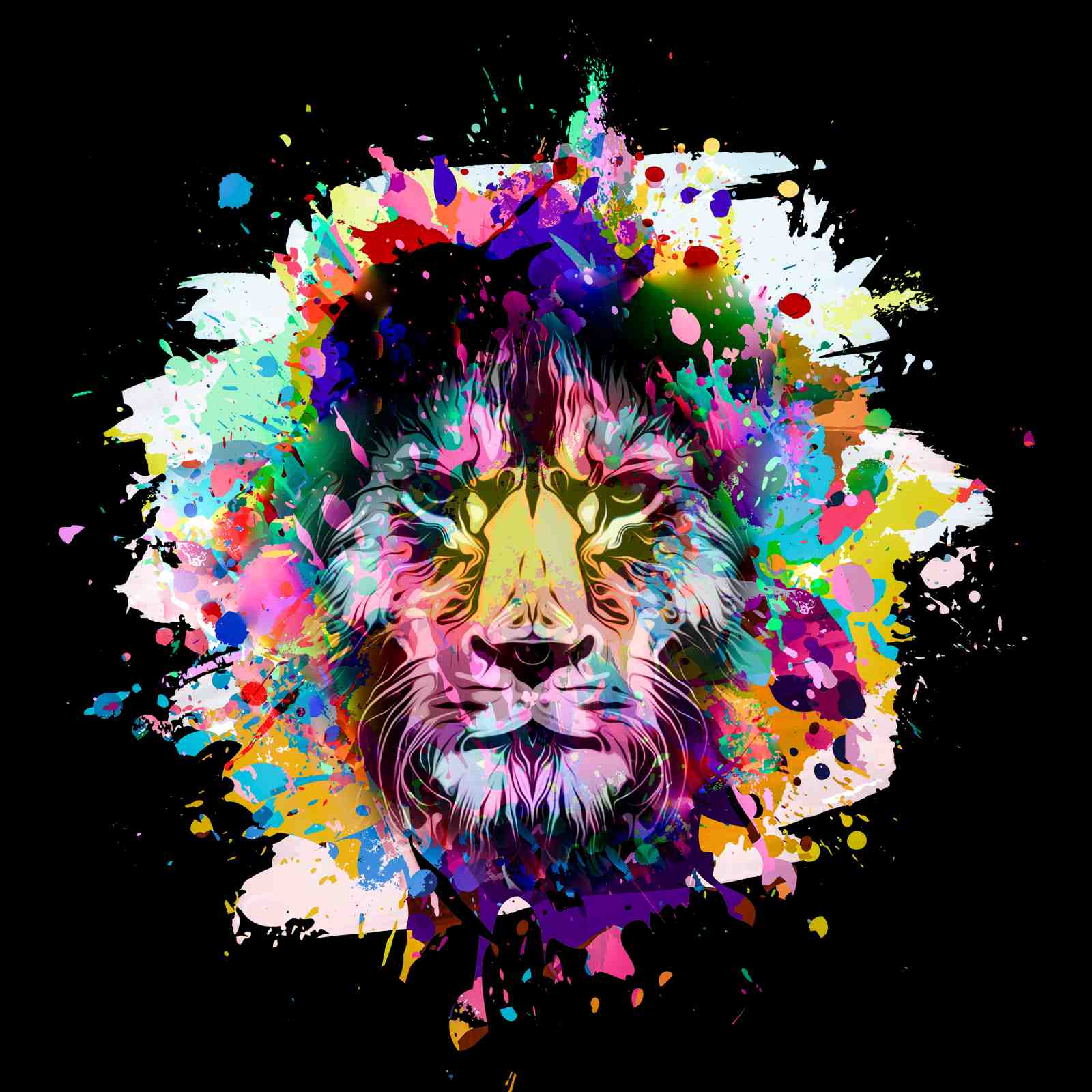 Vibrant Lion Splash Art Wall Art