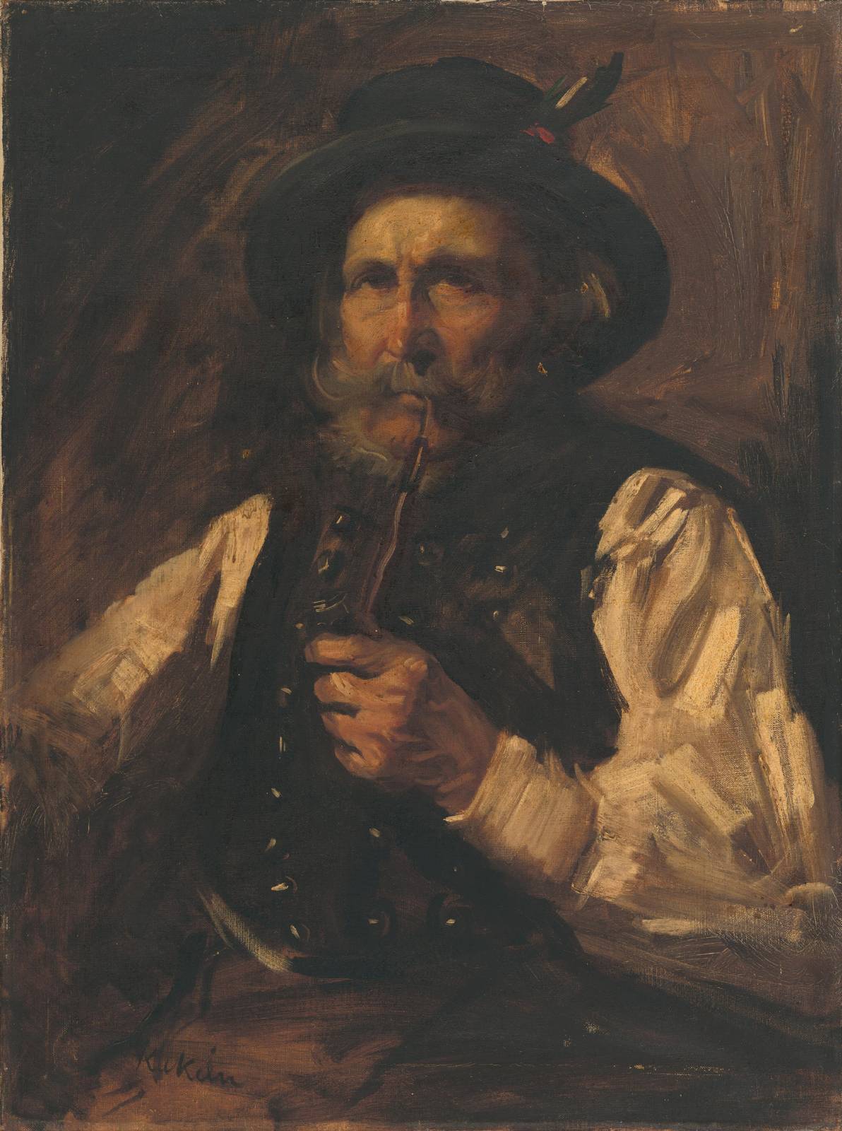 Elderly Man with Pipe Oil Painting Wall Art