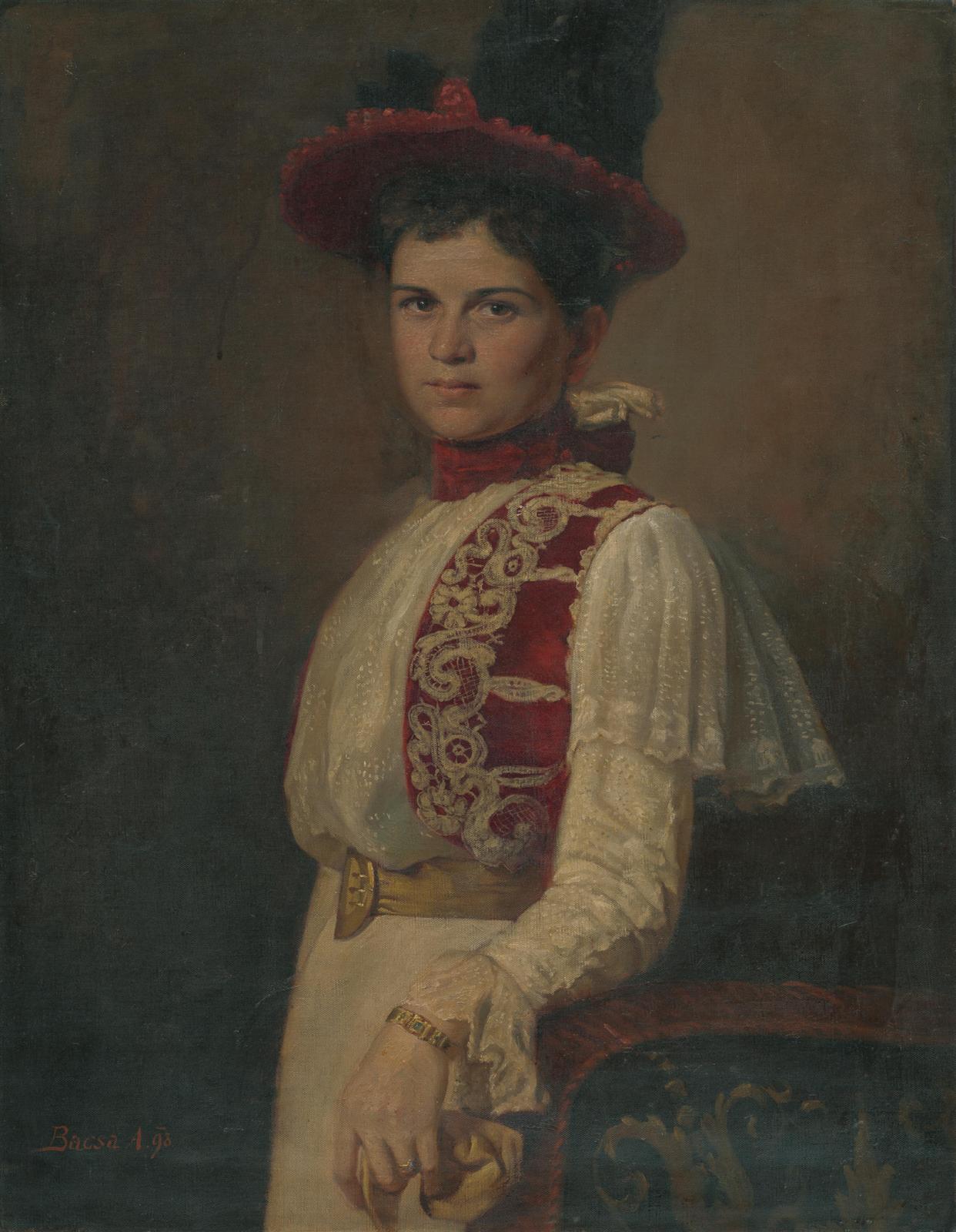 Vintage Lady Portrait Red Hat Wall Art