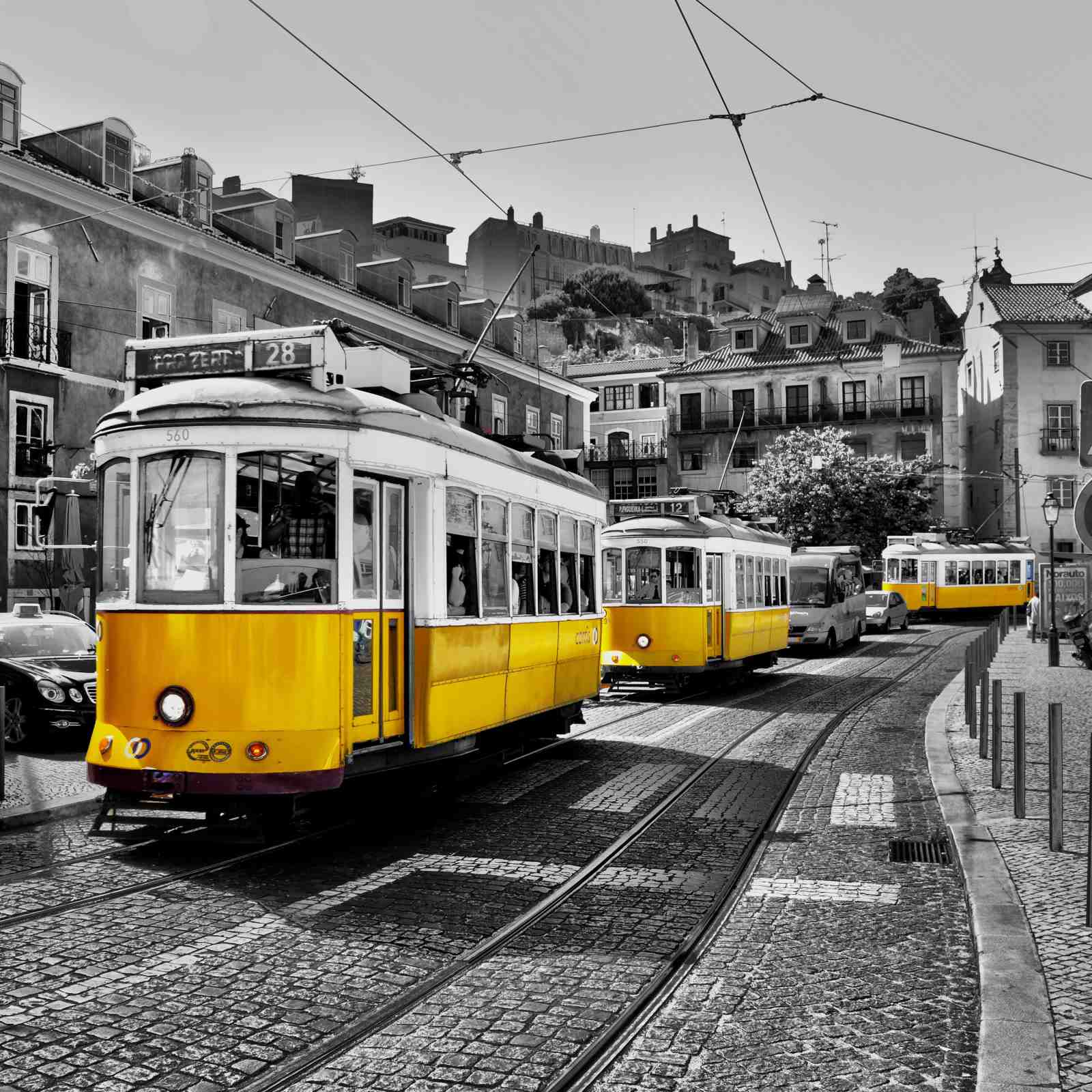 Vibrant Yellow Tram Lisbon Street Scene Wall Art
