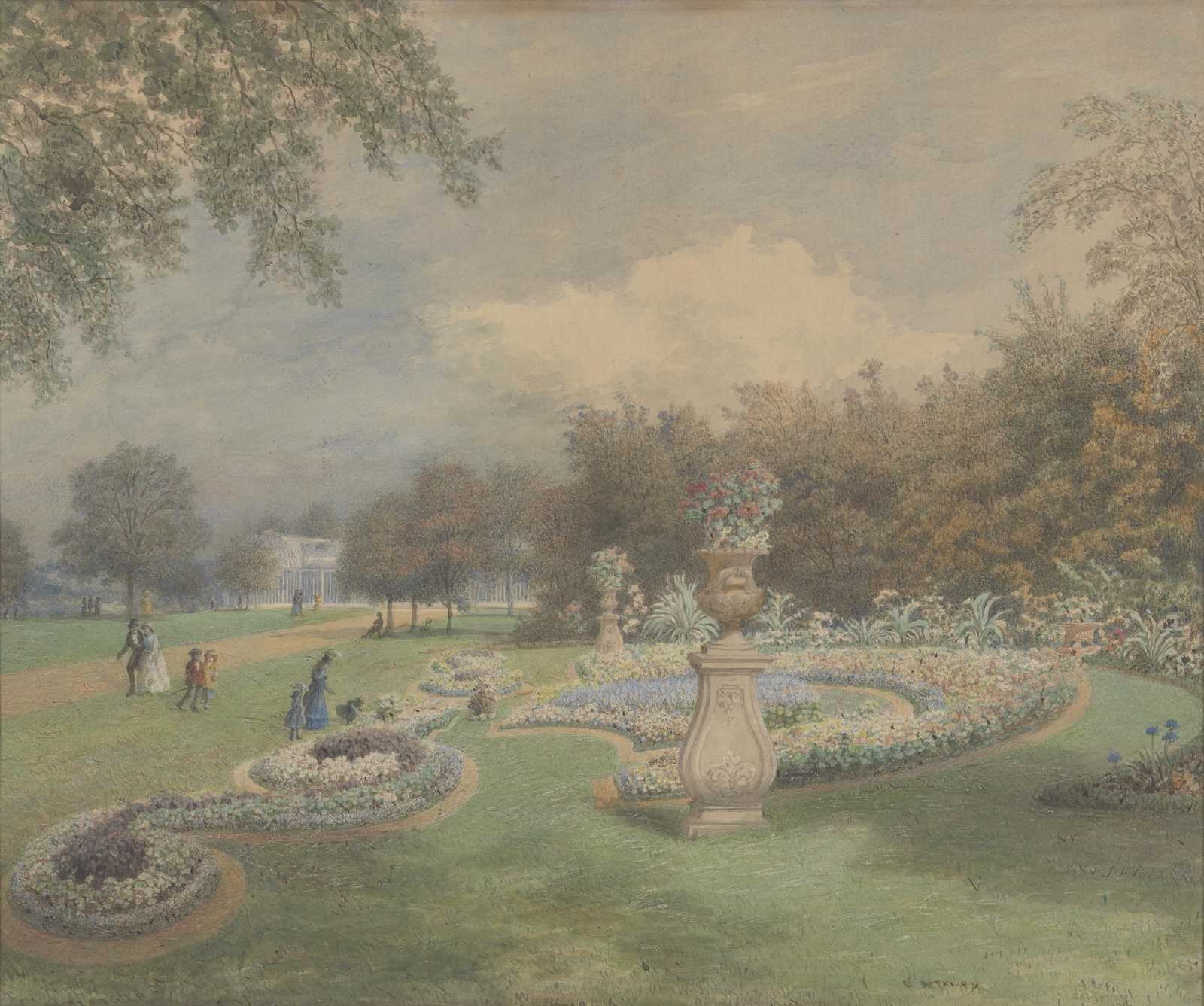 Elegant Garden Scene Watercolor Wall Art