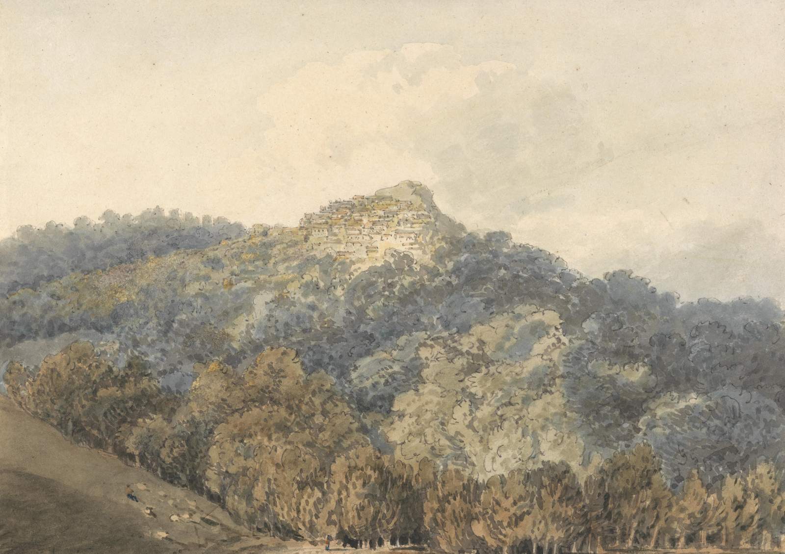 Vintage Hillside Village Landscape Wall Art