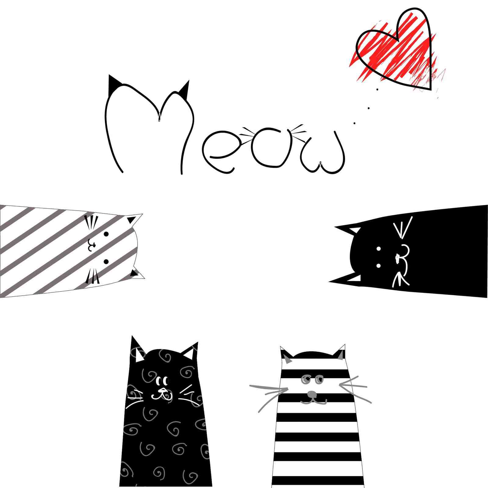 Playful Meow Cats & Heart Wall Art