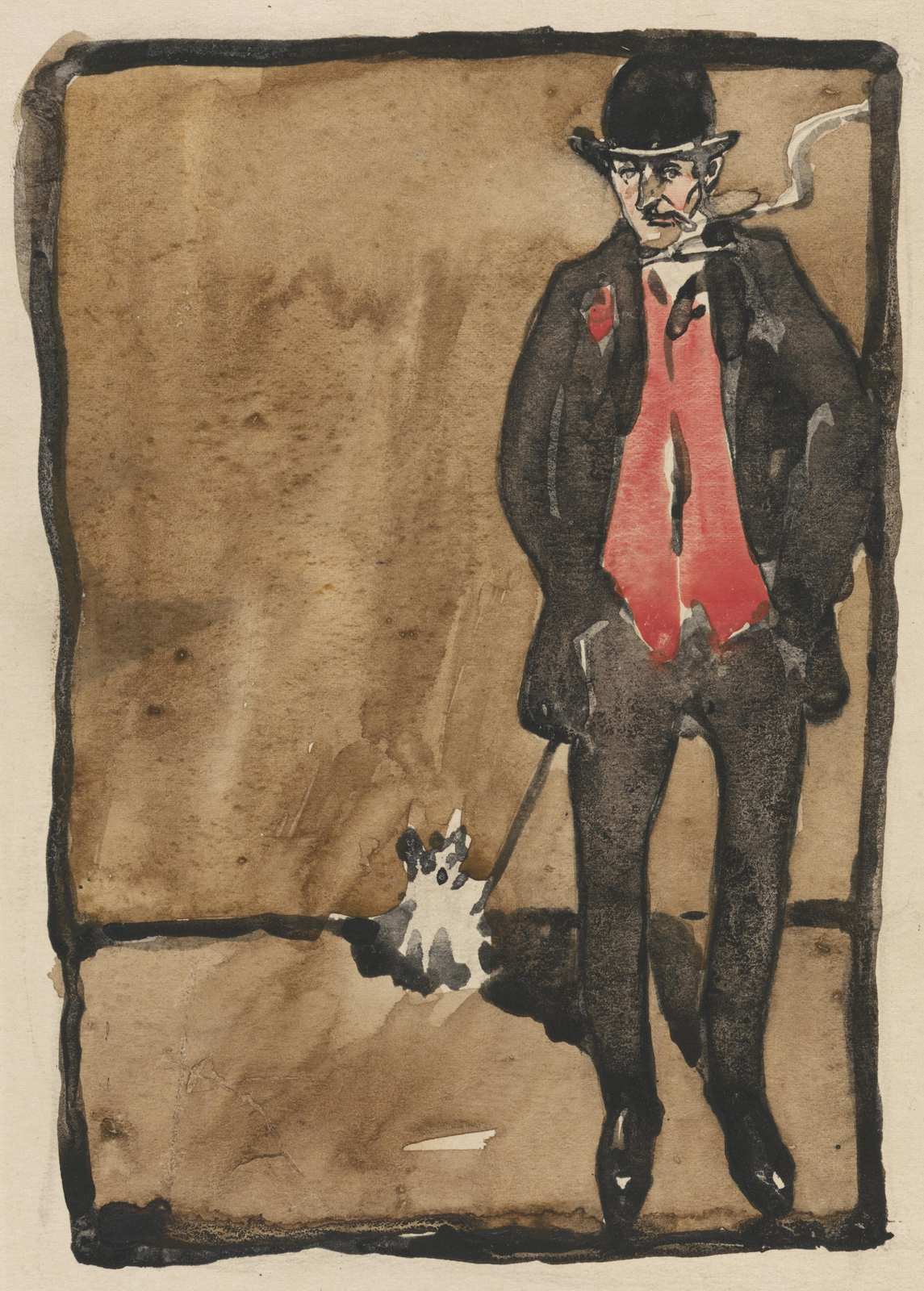 Dapper Gentleman with Dog Vintage Sketch Wall Art