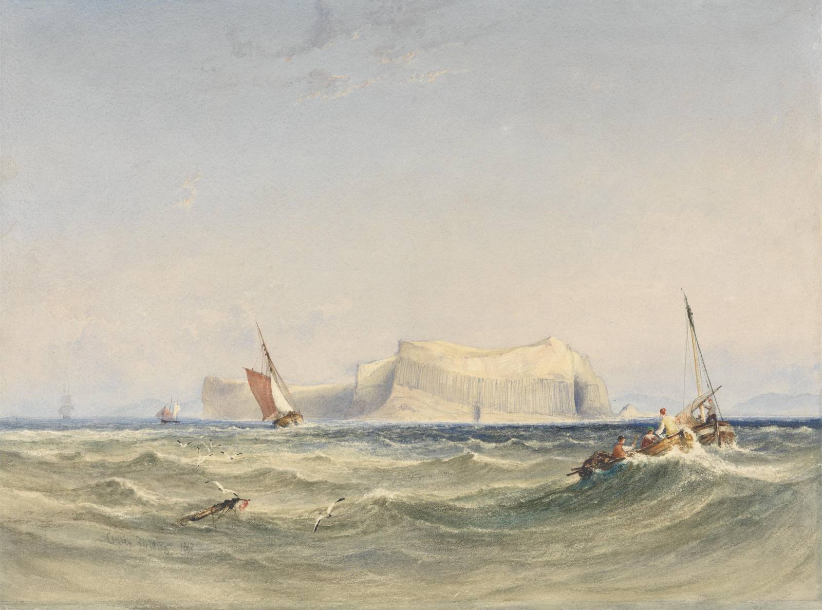 Seascape with Sailboats & Cliffs Wall Art
