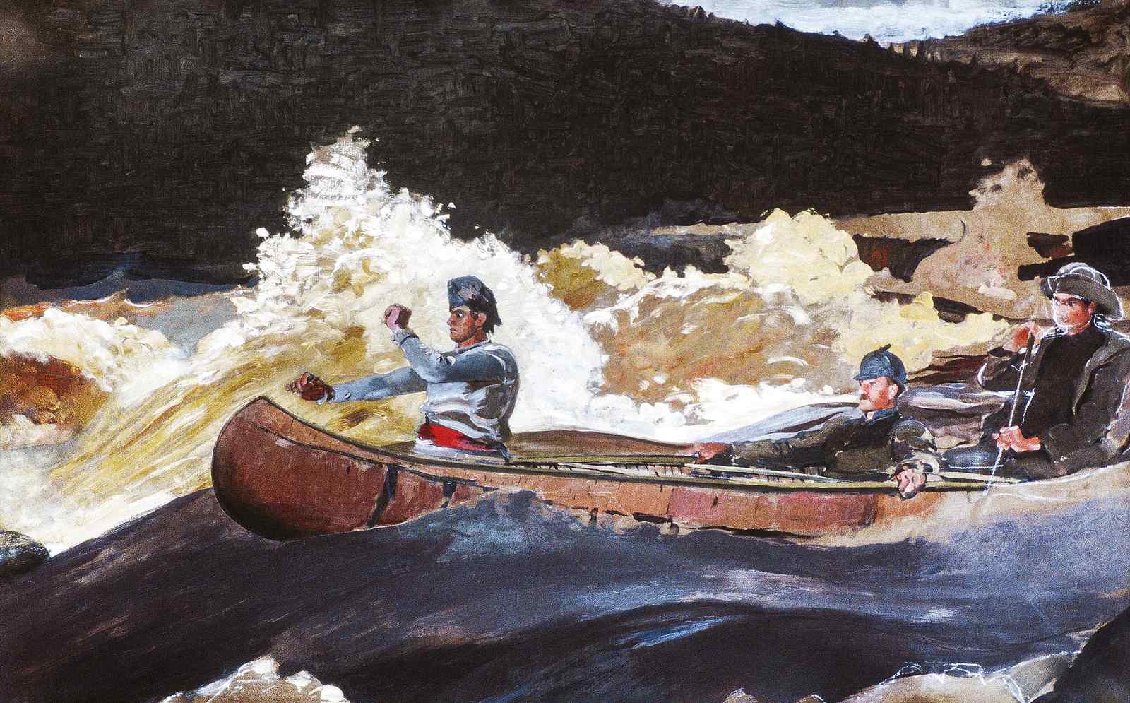Adventurous Canoeists Whitewater Rapids Wall Art