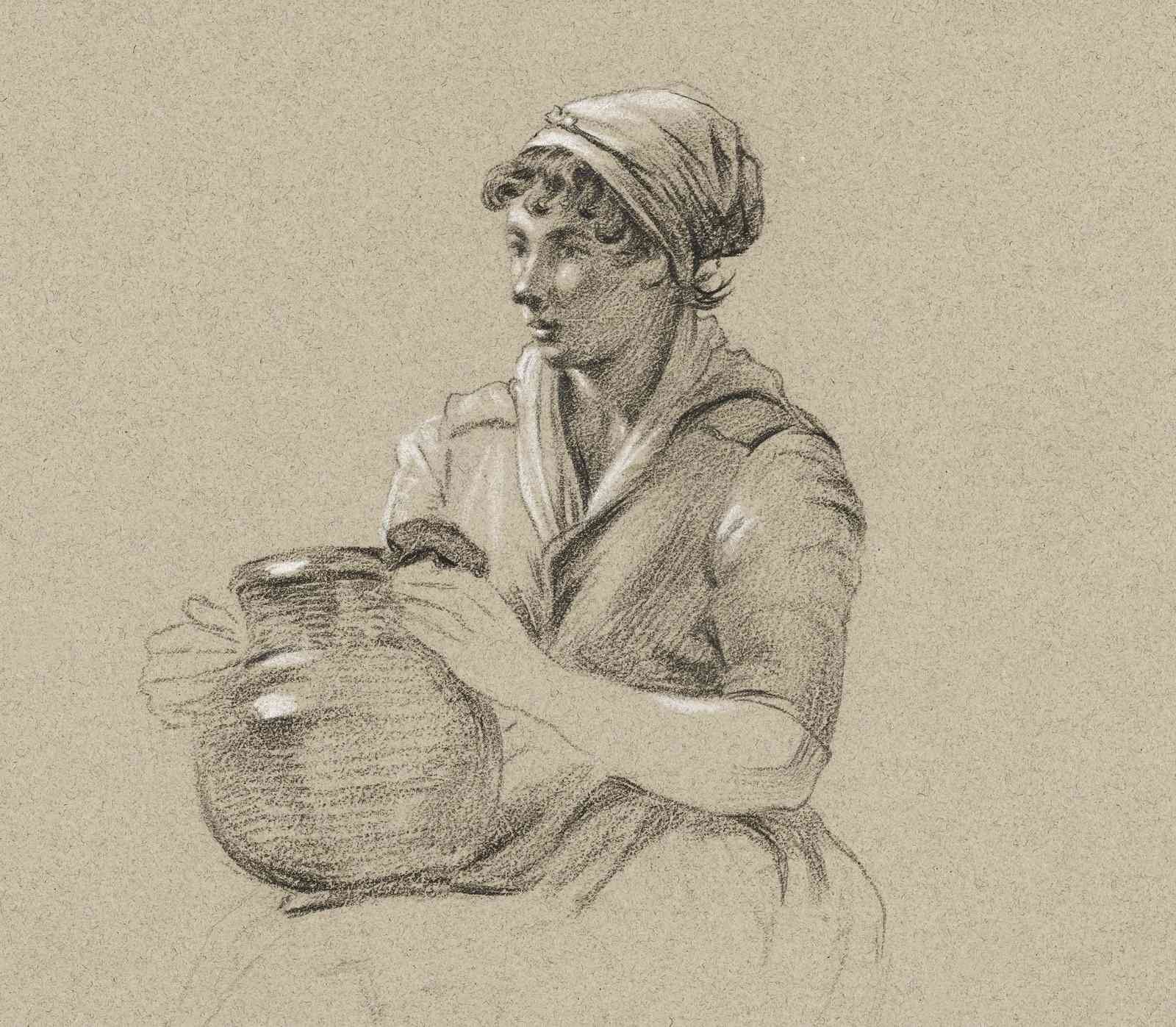Classic Woman with Jug Sketch Wall Art
