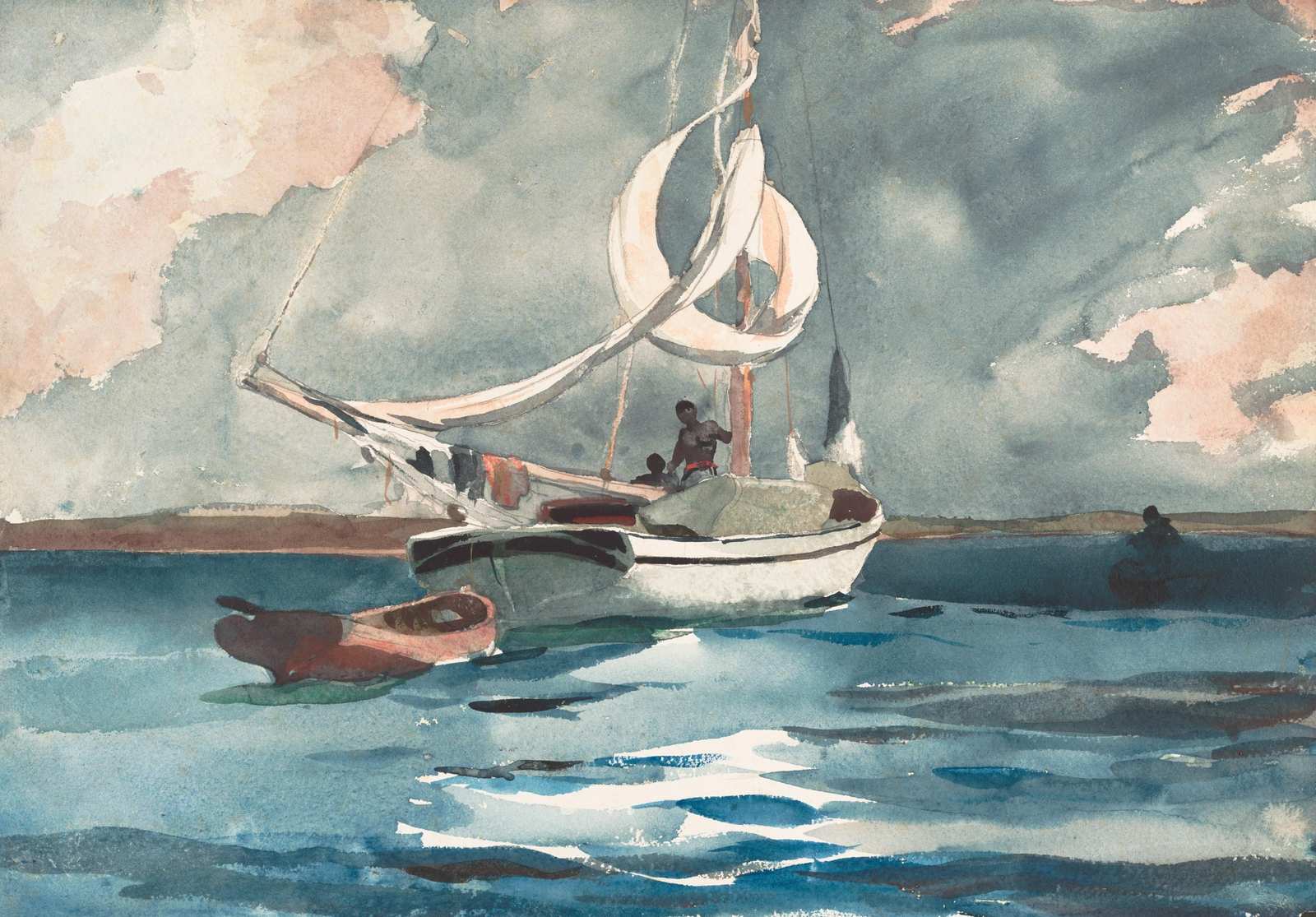 Nautical Sailboat & Figures Seascape Wall Art