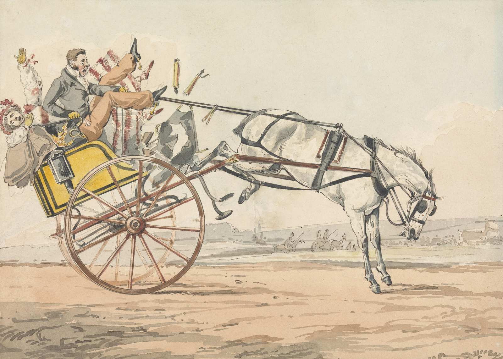 Humorous Horse Carriage Mishap Vintage Wall Art