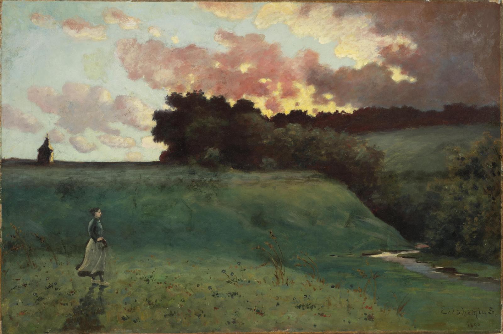 Serene Landscape with Woman Wall Art