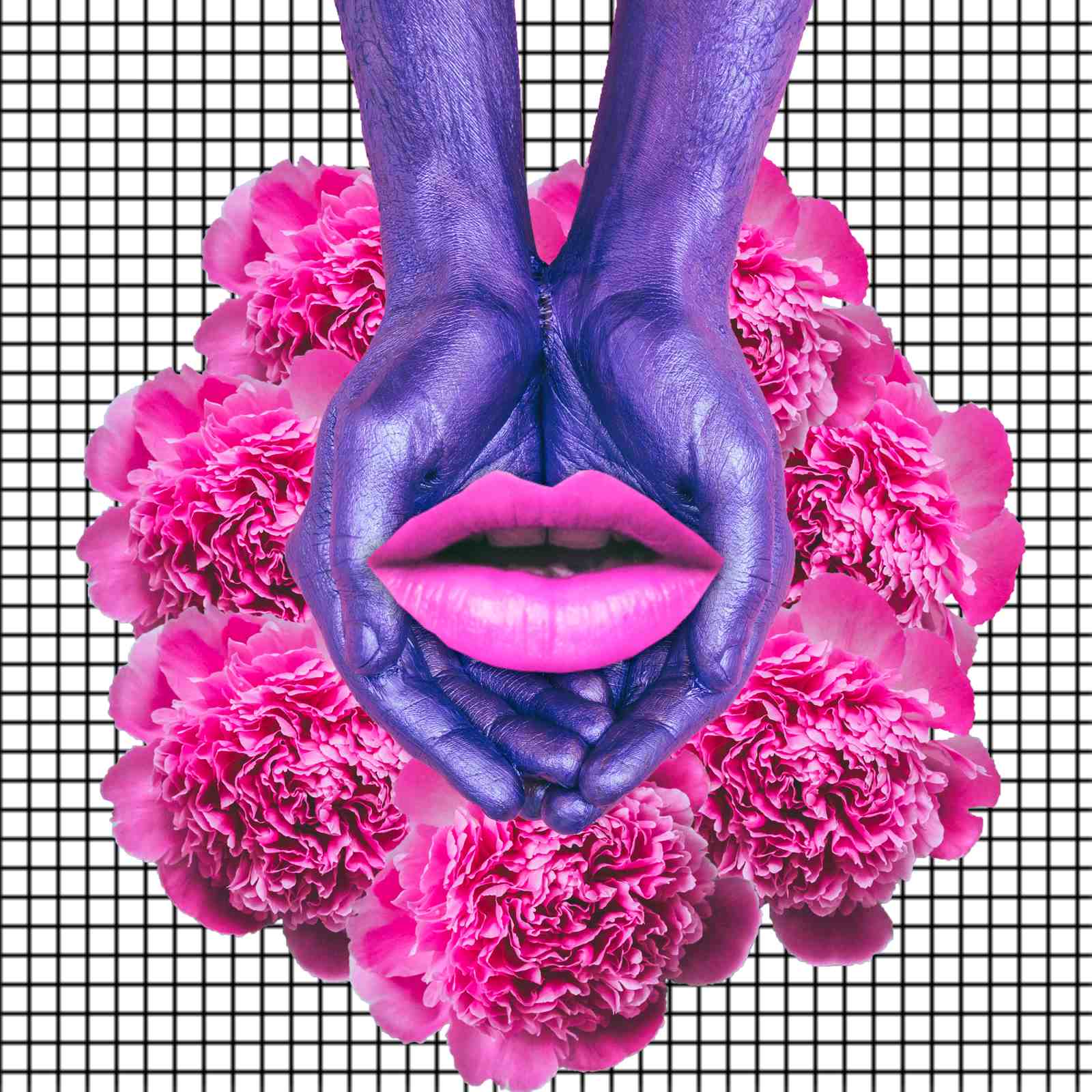 Vibrant Floral Lips & Hands Wall Art