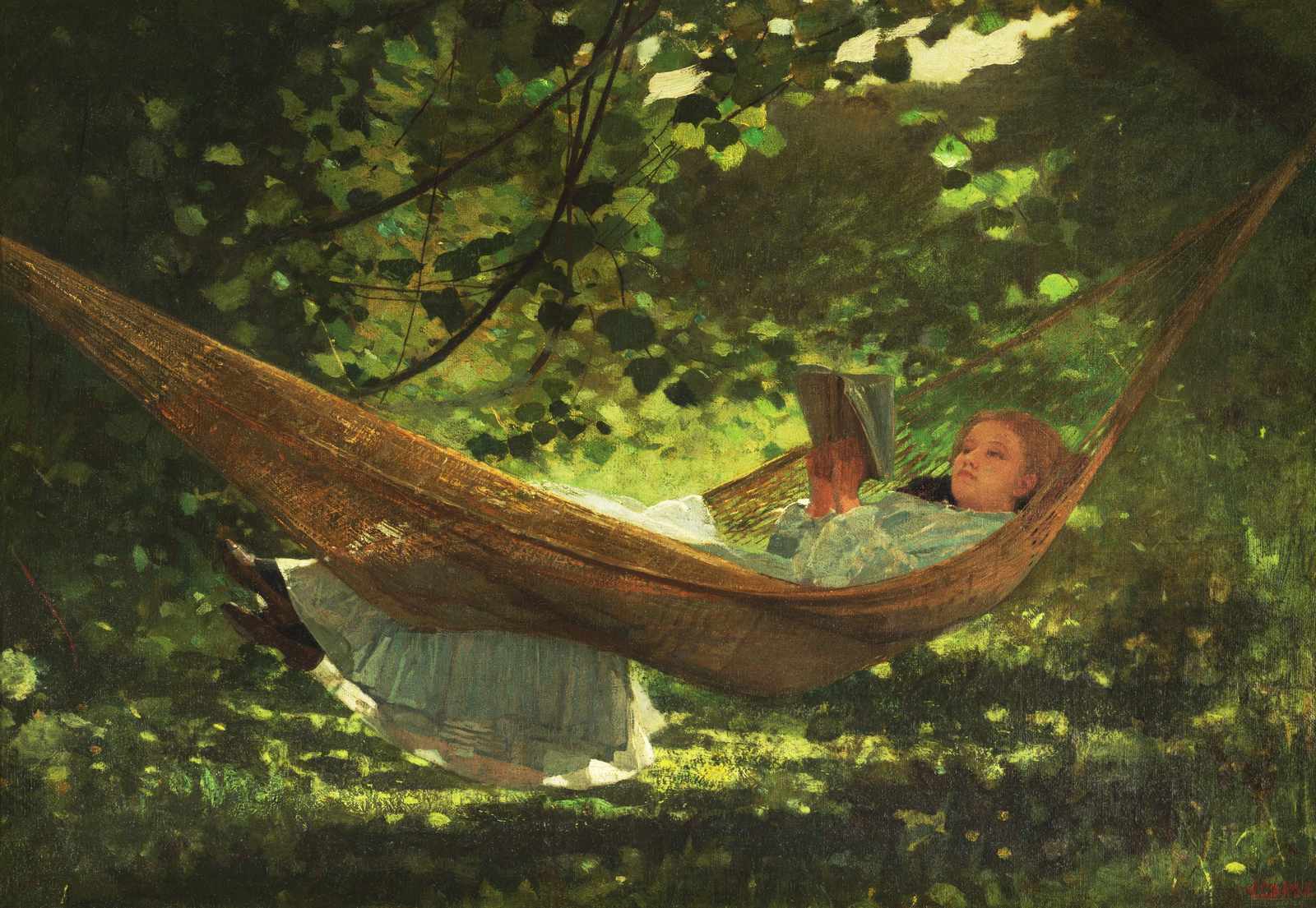 Girl Reading in Hammock Summer Day Wall Art