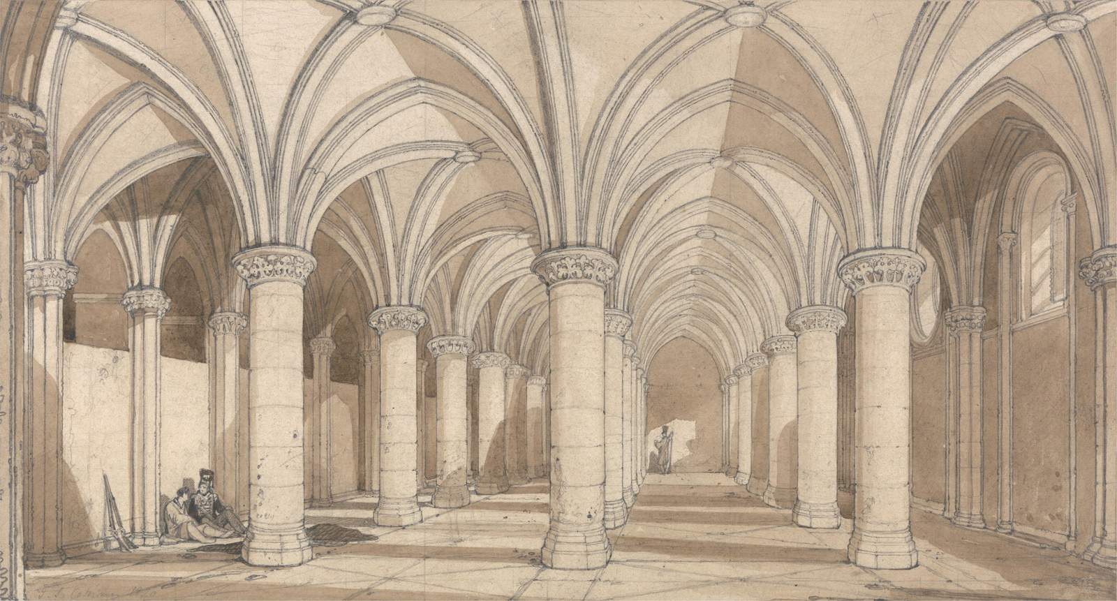 Gothic Vaulted Hallway Architectural Sketch Wall Art