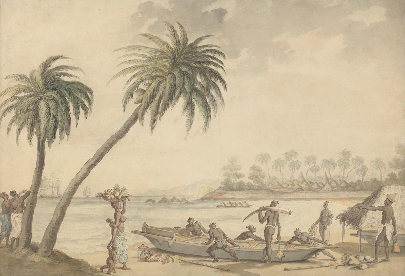 Tropical Beach Scene with Figures Wall Art