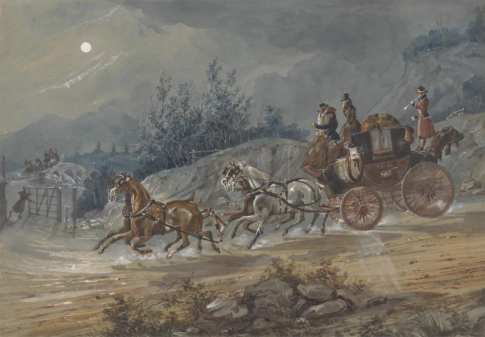 Moonlit Mail Coach Vintage Art Wall Art