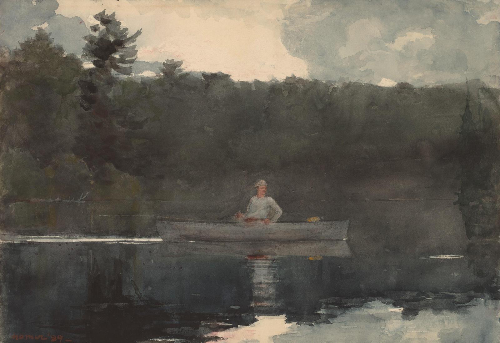 Serene Canoe Lake Landscape Wall Art