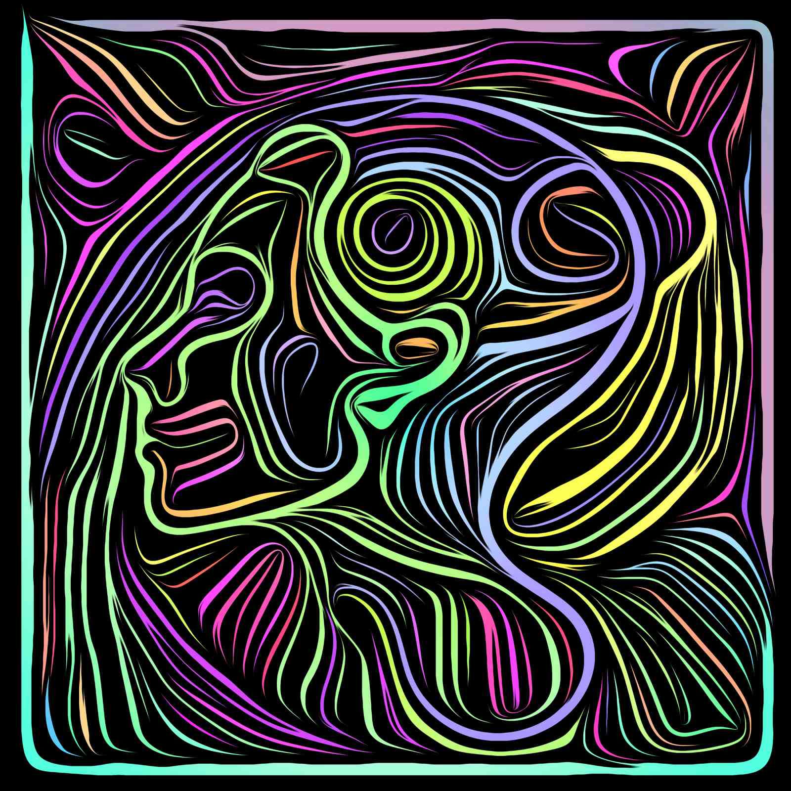Abstract Swirls Face Psychedelic Wall Art