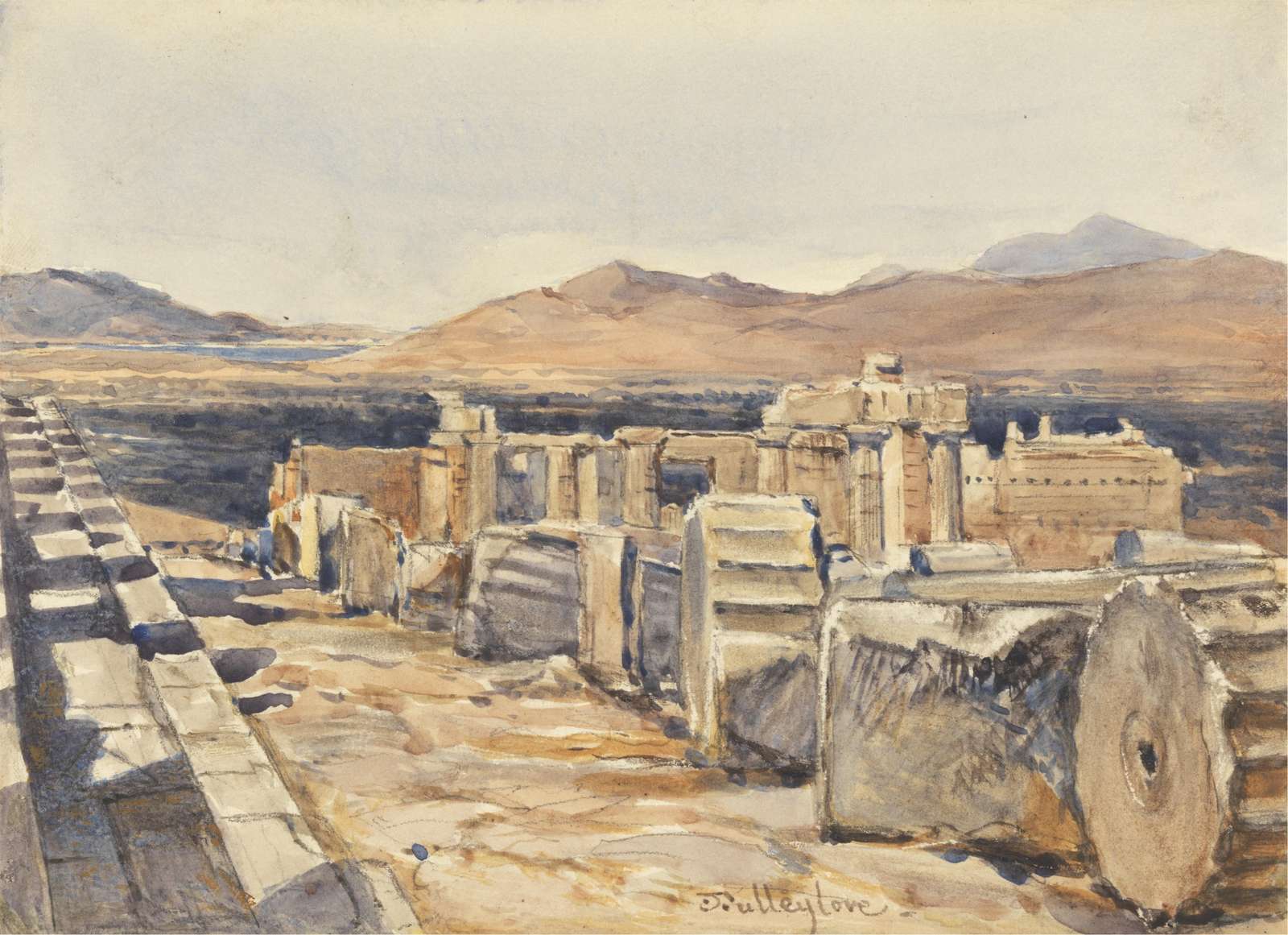 Ancient Ruins Desert Landscape Watercolor Wall Art