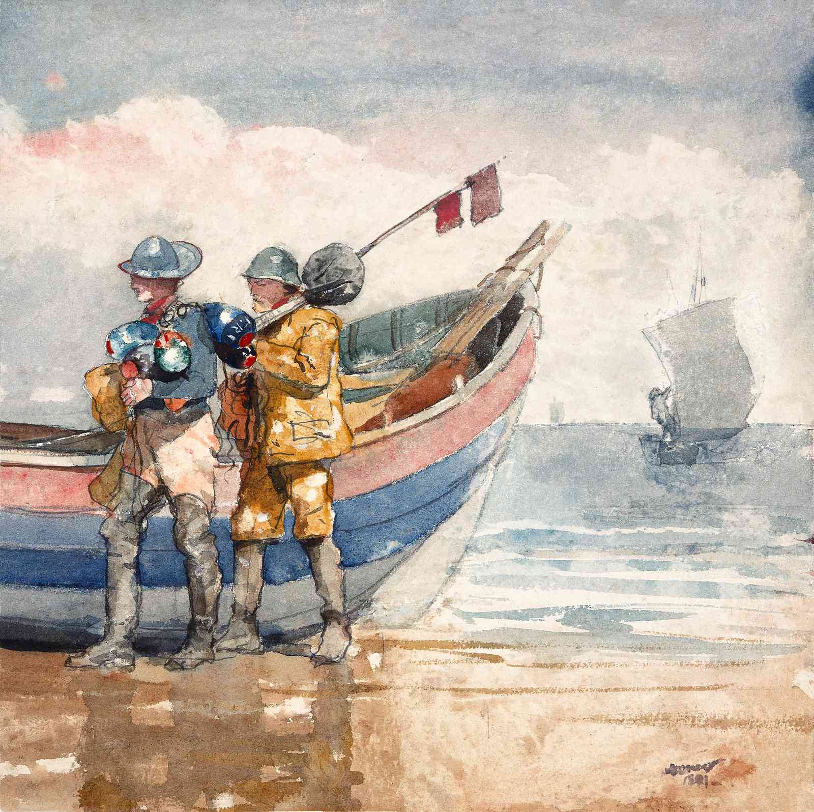 Coastal Fishermen Watercolor Wall Art