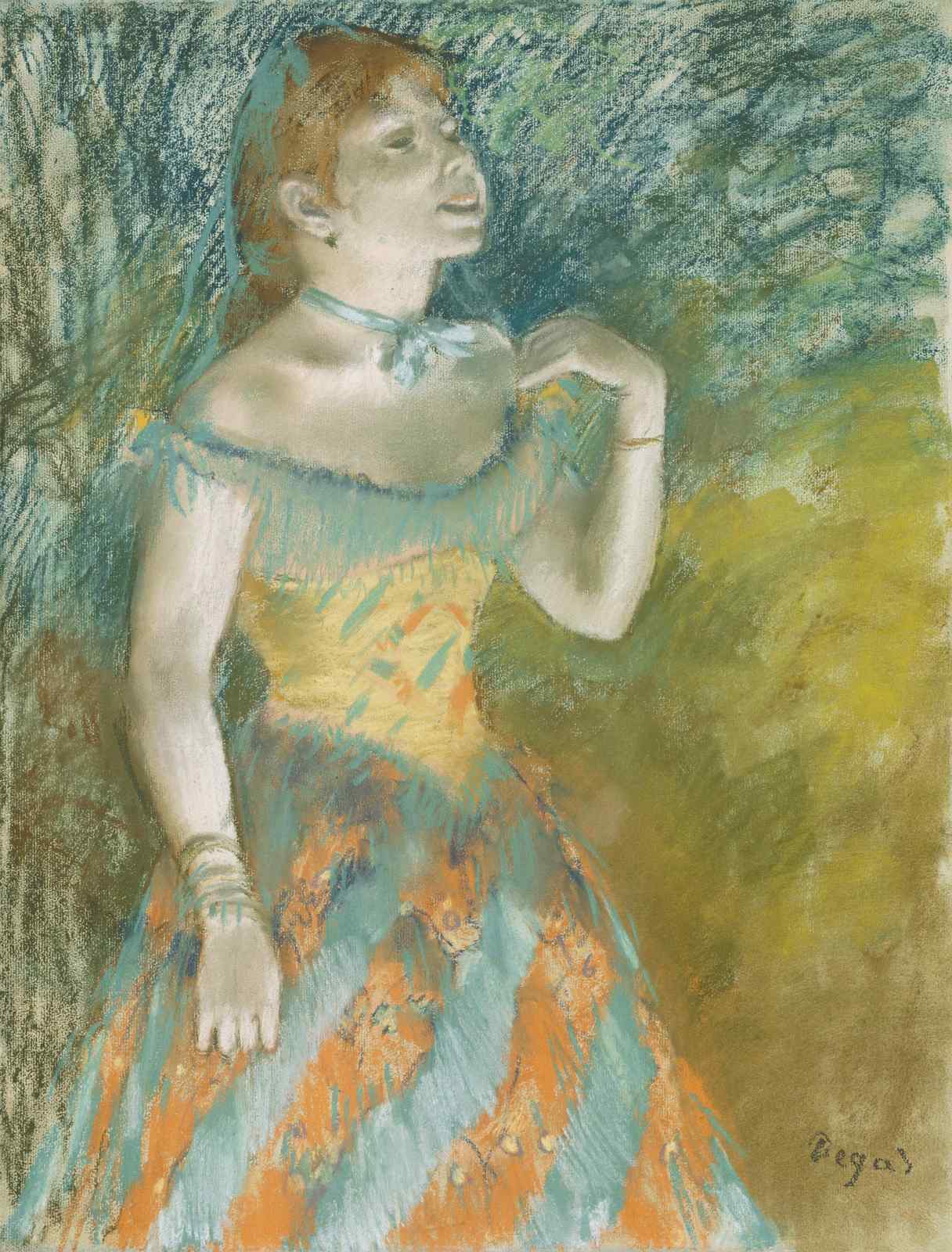 Elegant Dancer in Blue & Orange Gown Wall Art