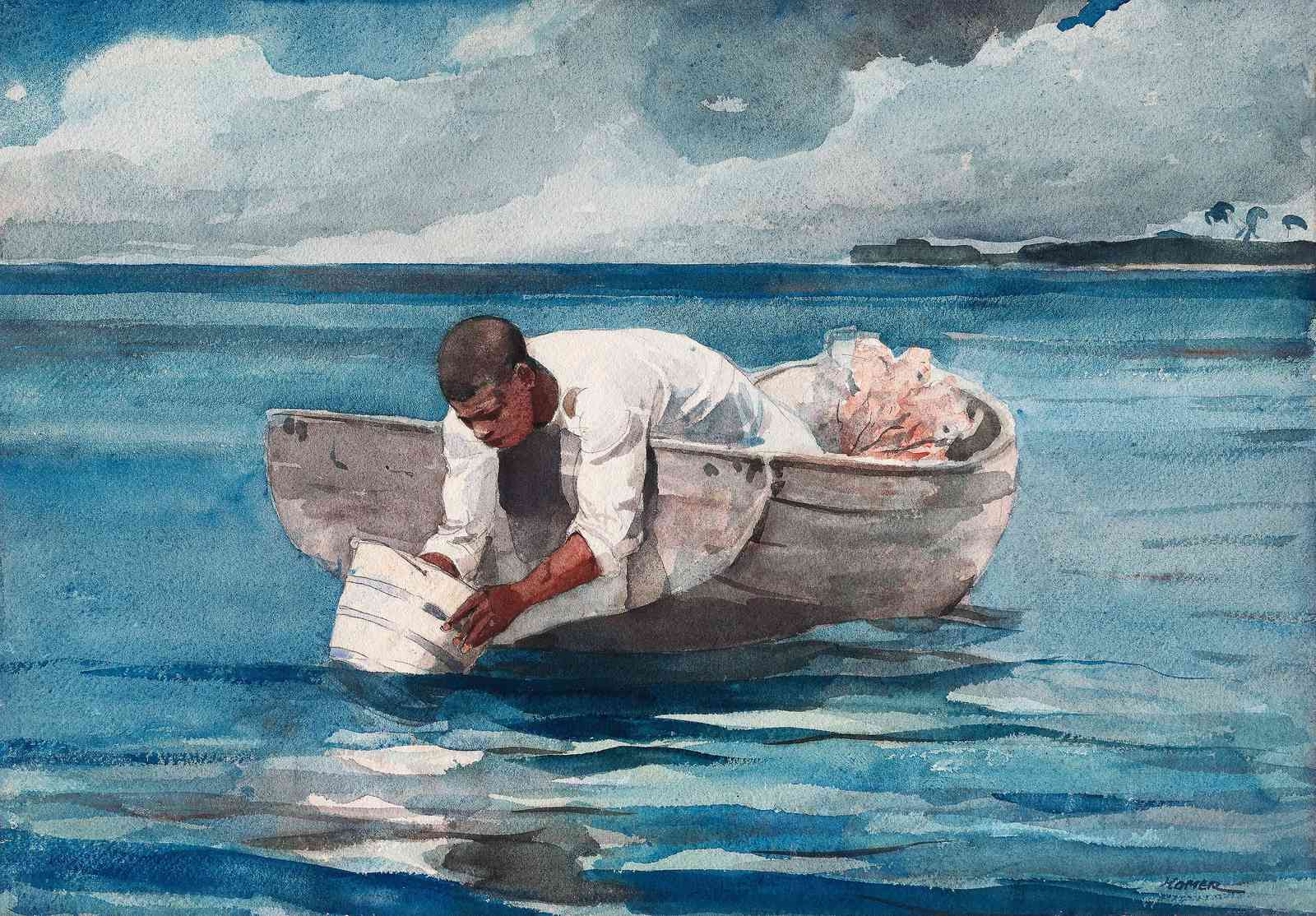 Coastal Life Fisherman Watercolor Wall Art