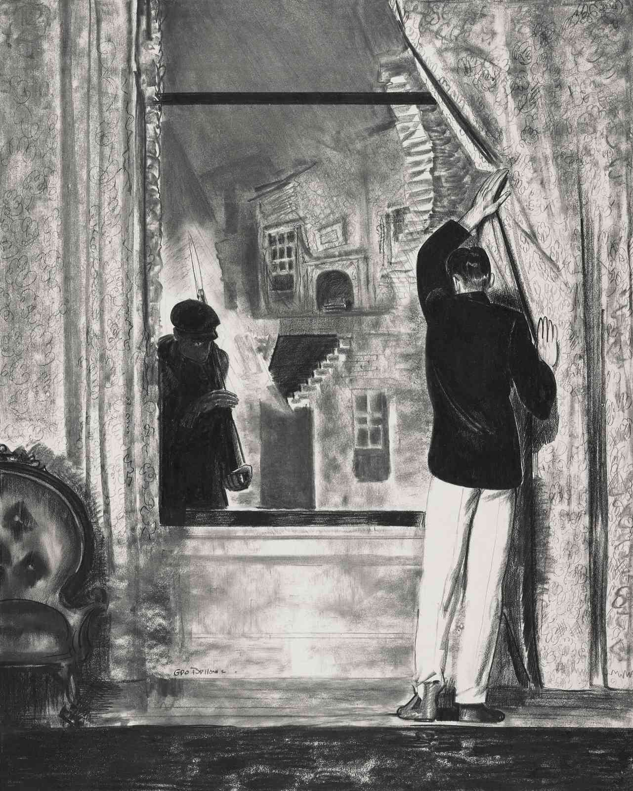 Dramatic Window Intrigue Charcoal Wall Art