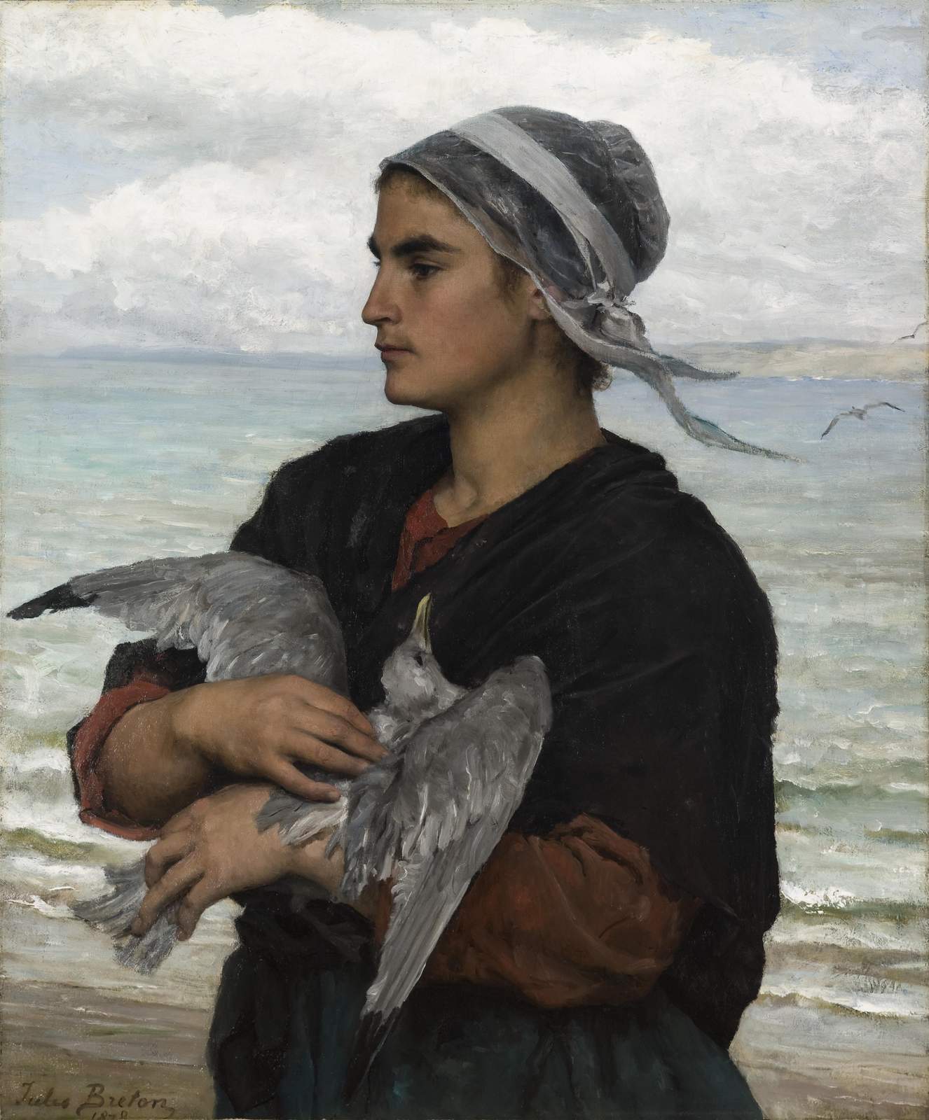 Young Woman with Seagulls Wall Art