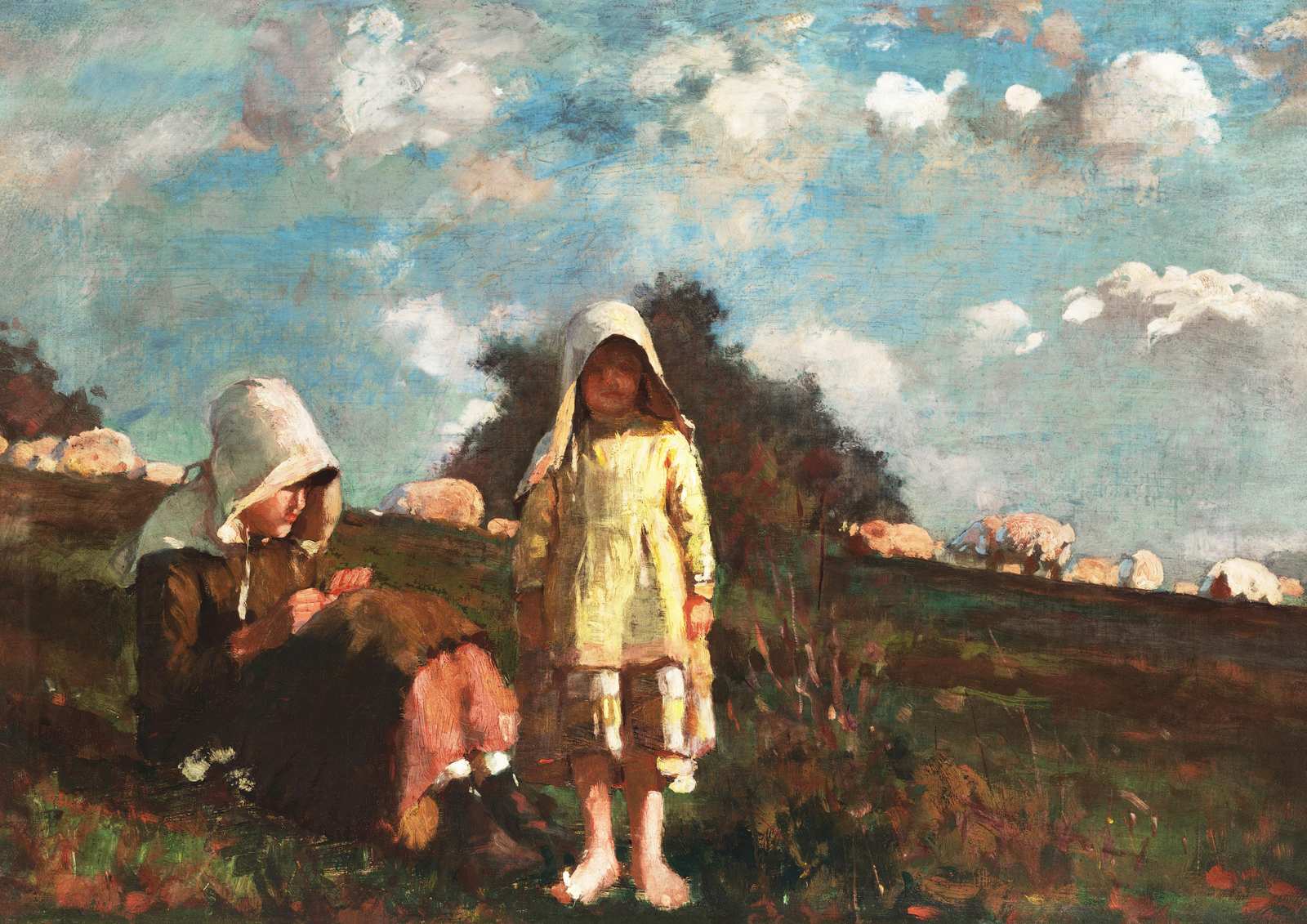 Pastoral Children with Sheep Wall Art