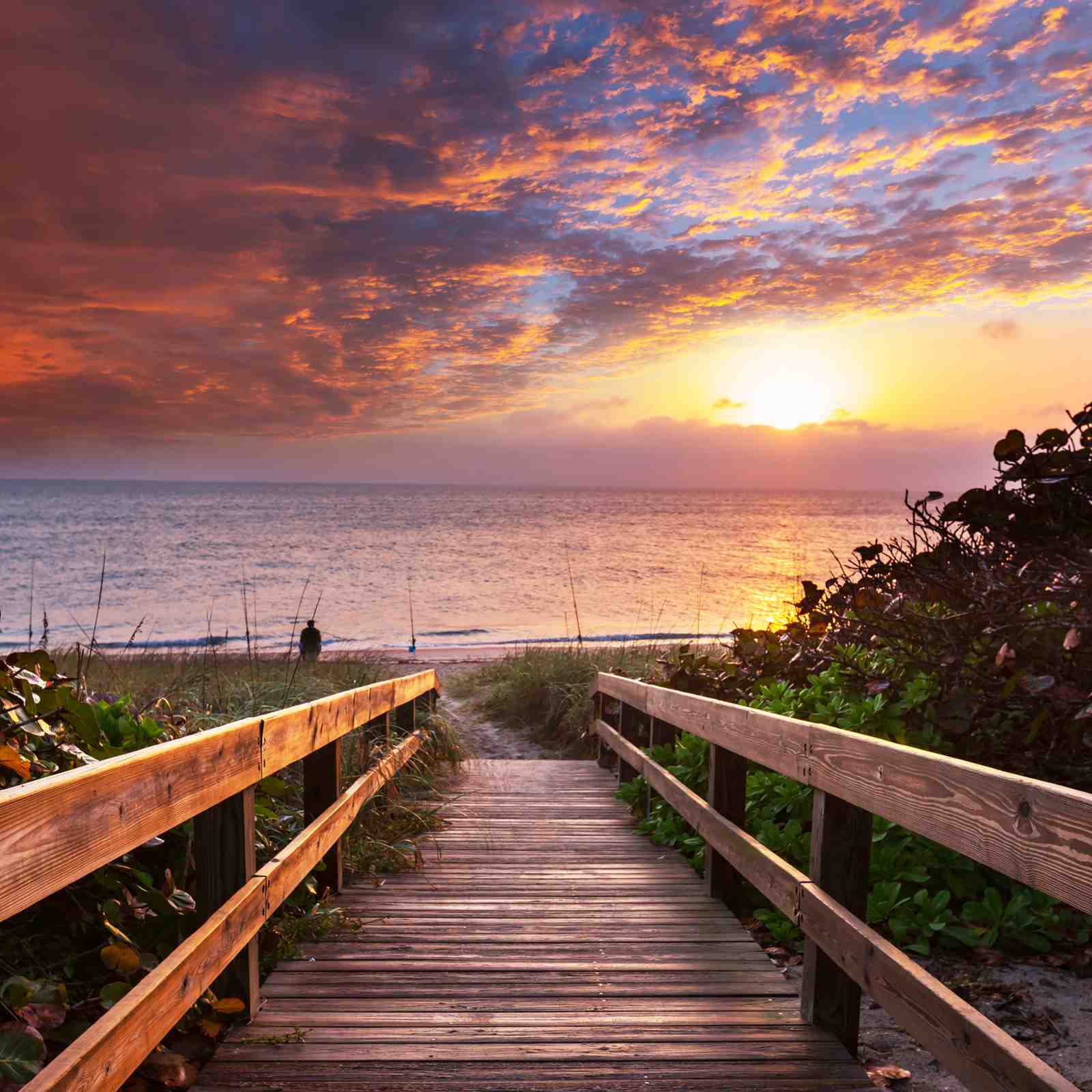 Serene Beach Sunset Boardwalk Wall Art