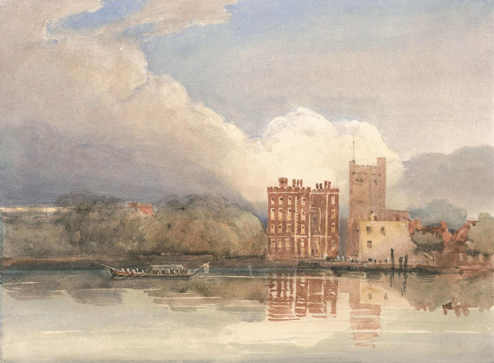 Historic Riverside Castle Watercolor Wall Art
