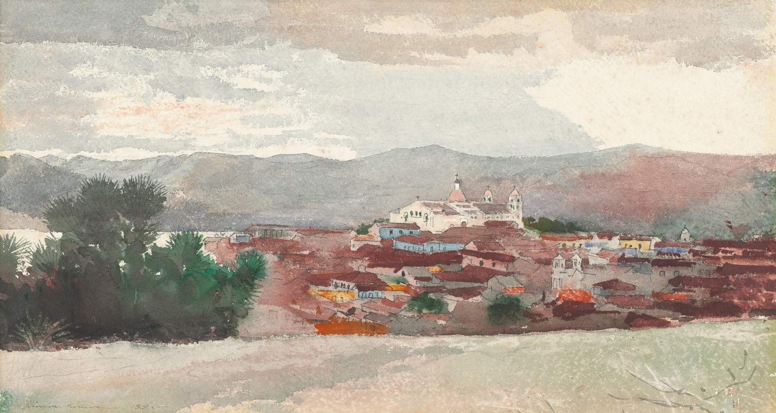 Serene Mountain Town Watercolor Wall Art