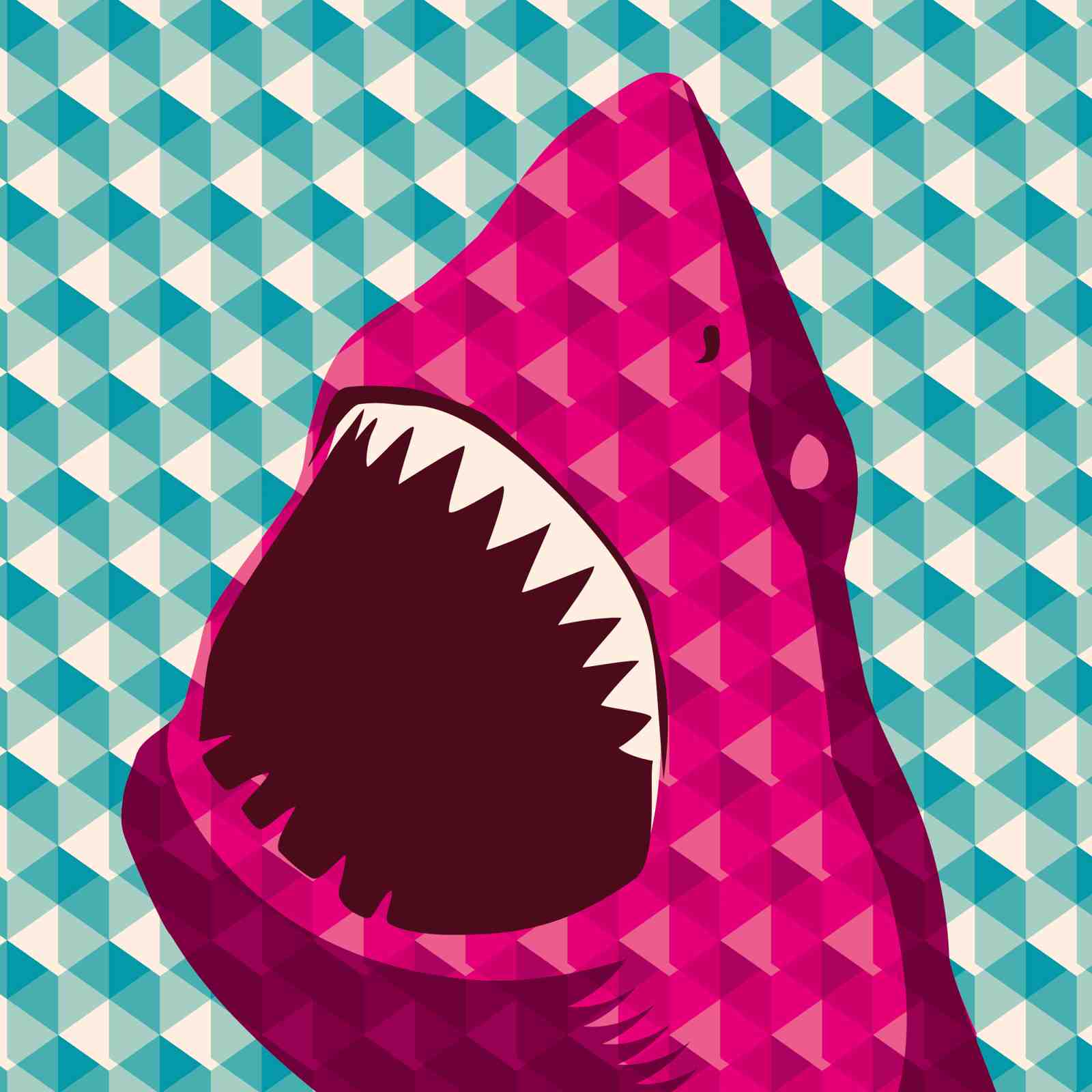 Vibrant Pink Shark Geometric Wall Art