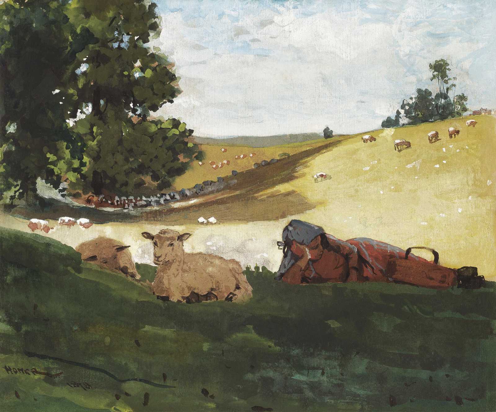 Serene Shepherd Sheep Field Wall Art