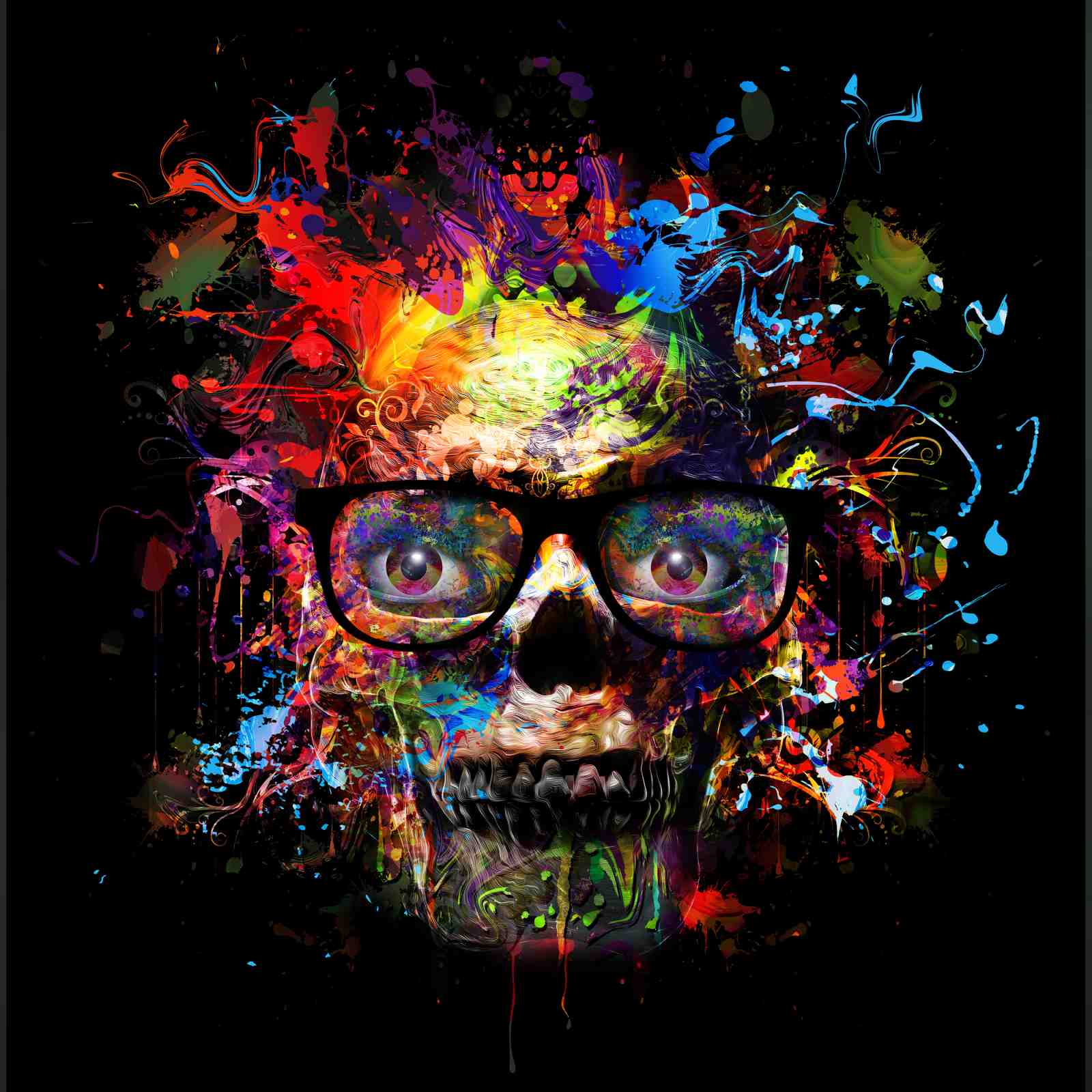 Abstract Skull with Neon Splash Wall Art