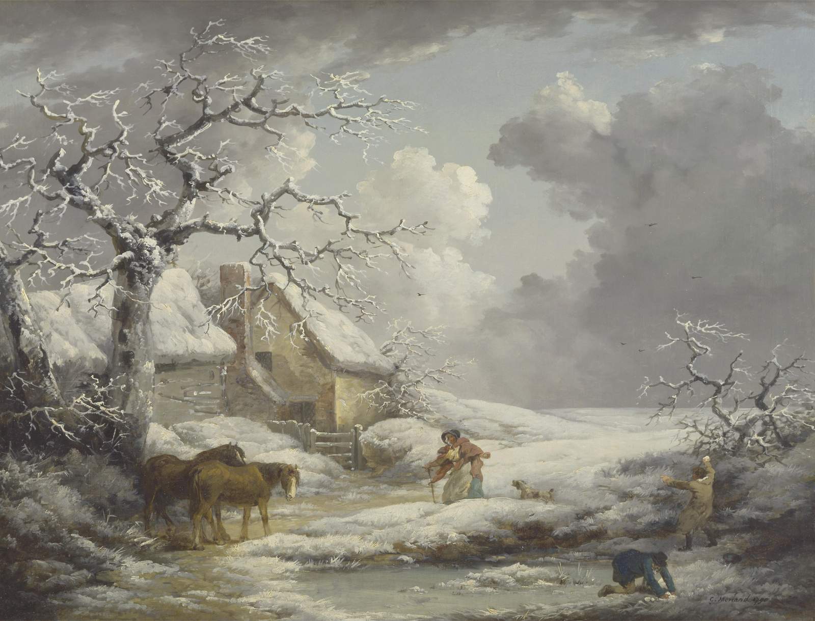 Cozy Winter Scene Horses & Cottage Wall Art
