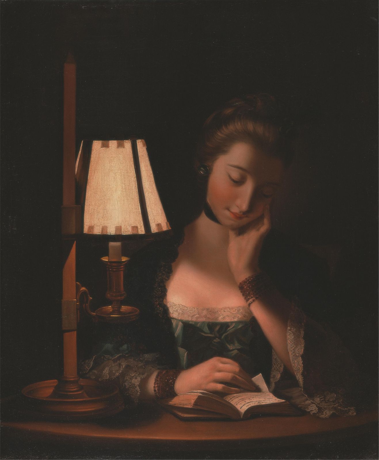 Victorian Lady Reading by Lamplight Wall Art