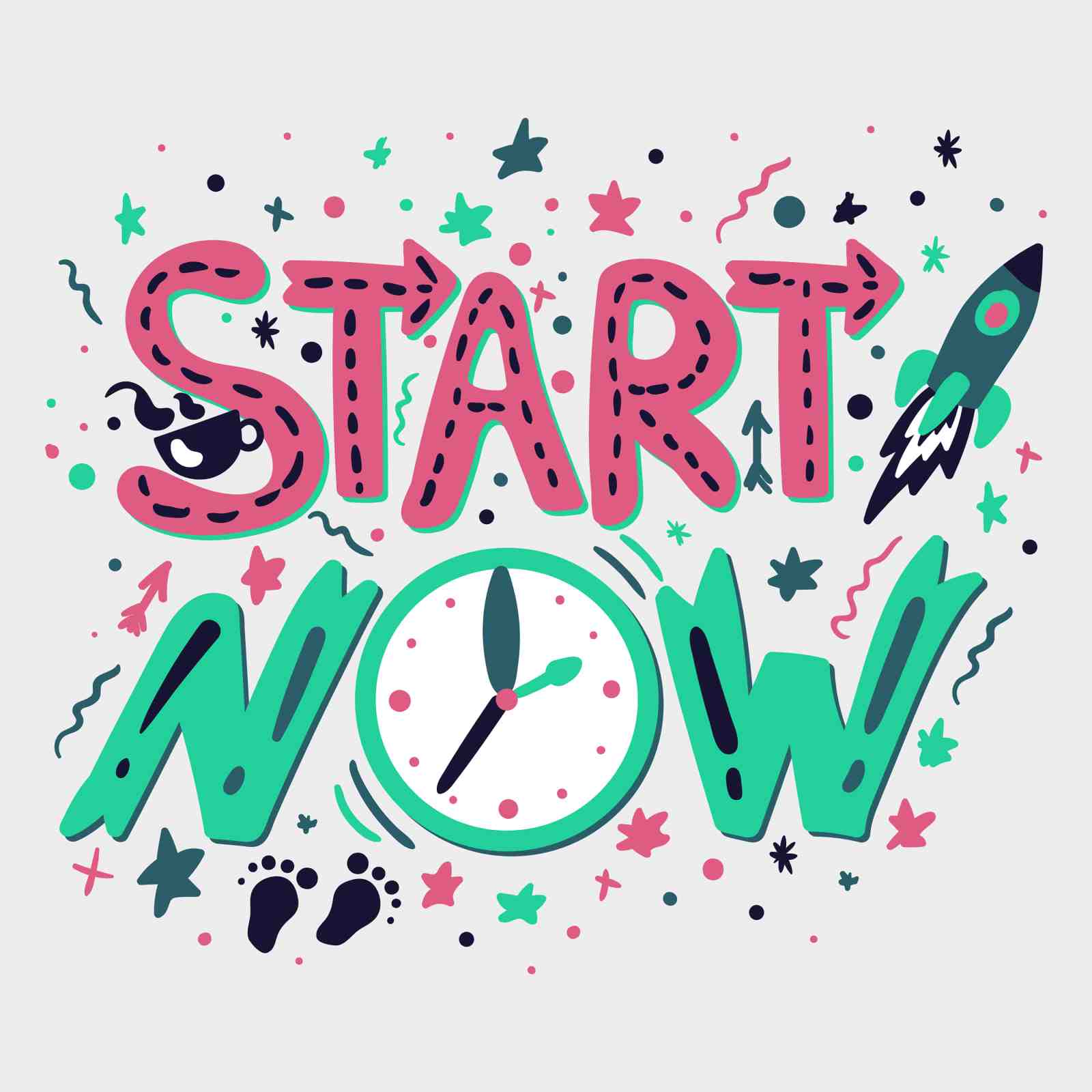 Motivational "Start Now" Rocket & Coffee Wall Art