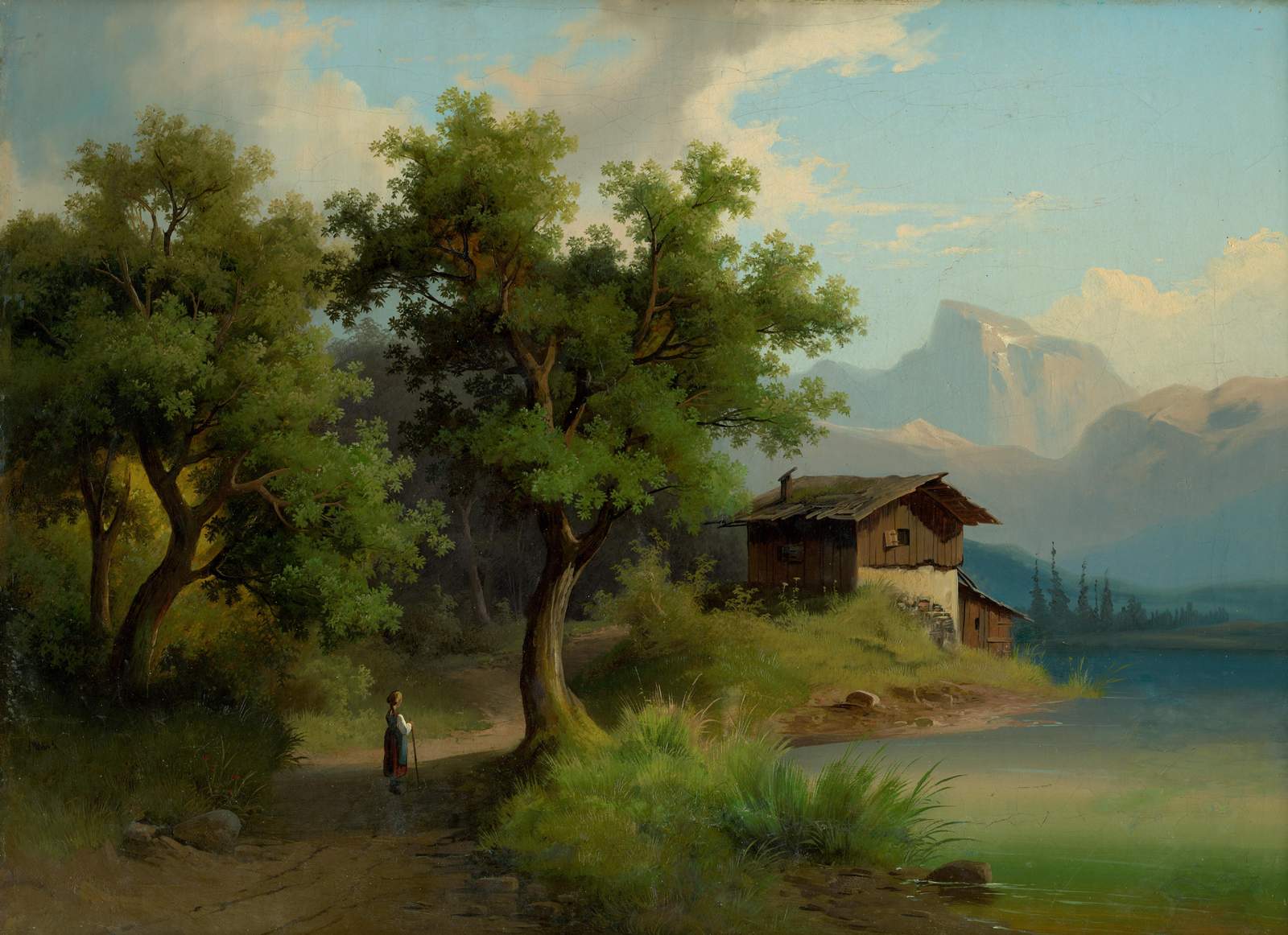 Tranquil Alpine Cabin Landscape Wall Art