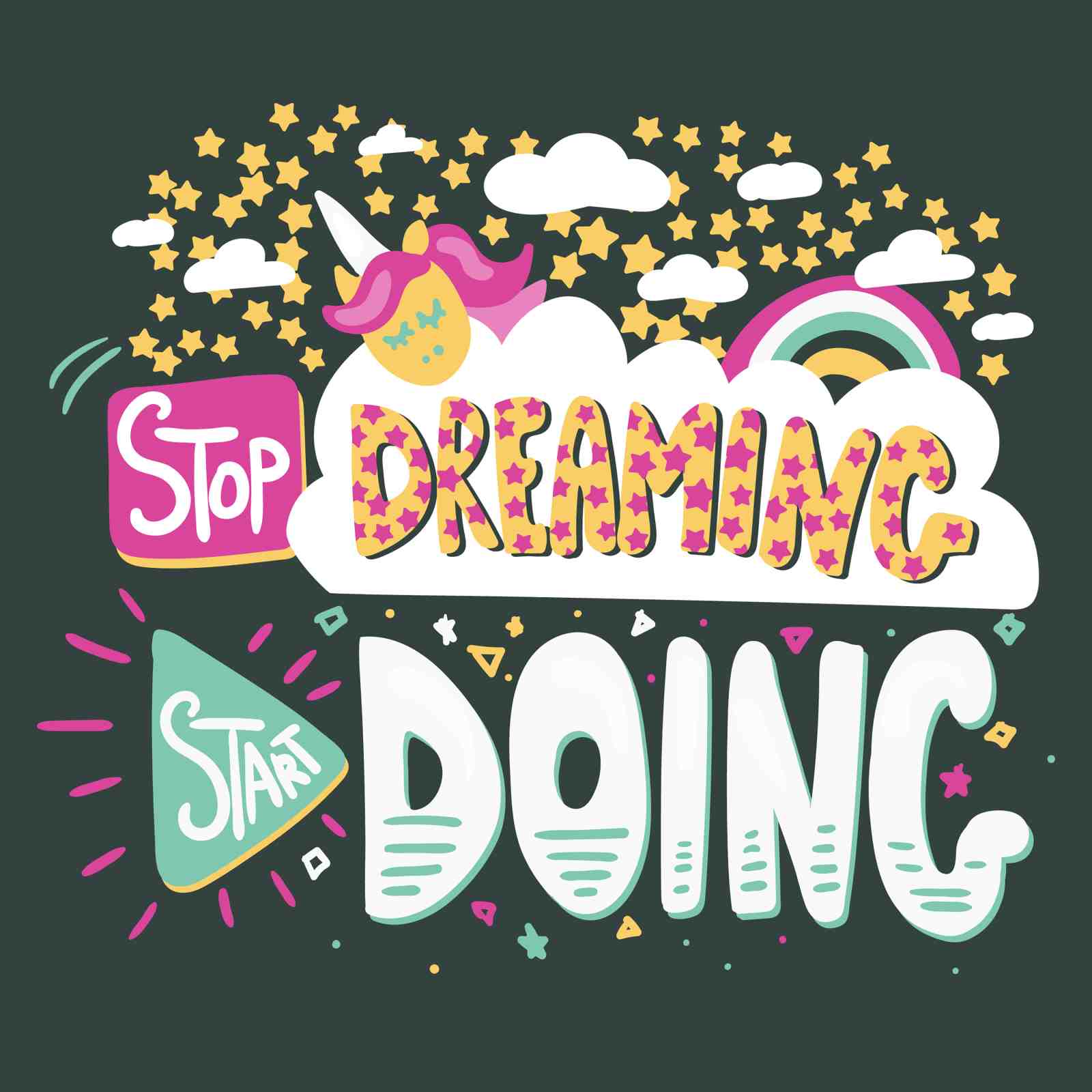 Stop Dreaming Start Doing Unicorn Wall Art